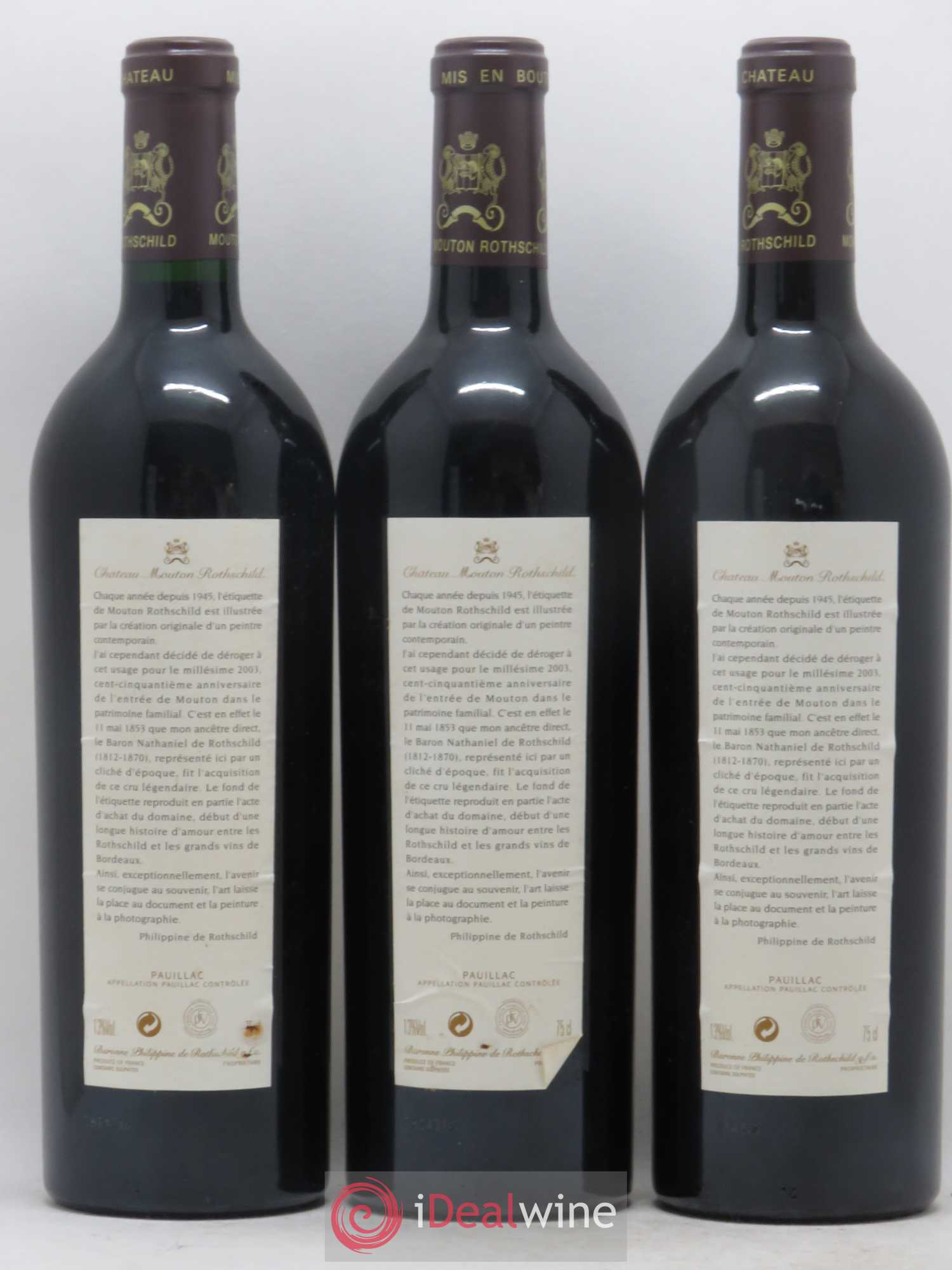 Château Mouton Rothschild 1er Grand Cru Classé 2003 - Lot de 3 bouteilles - 1