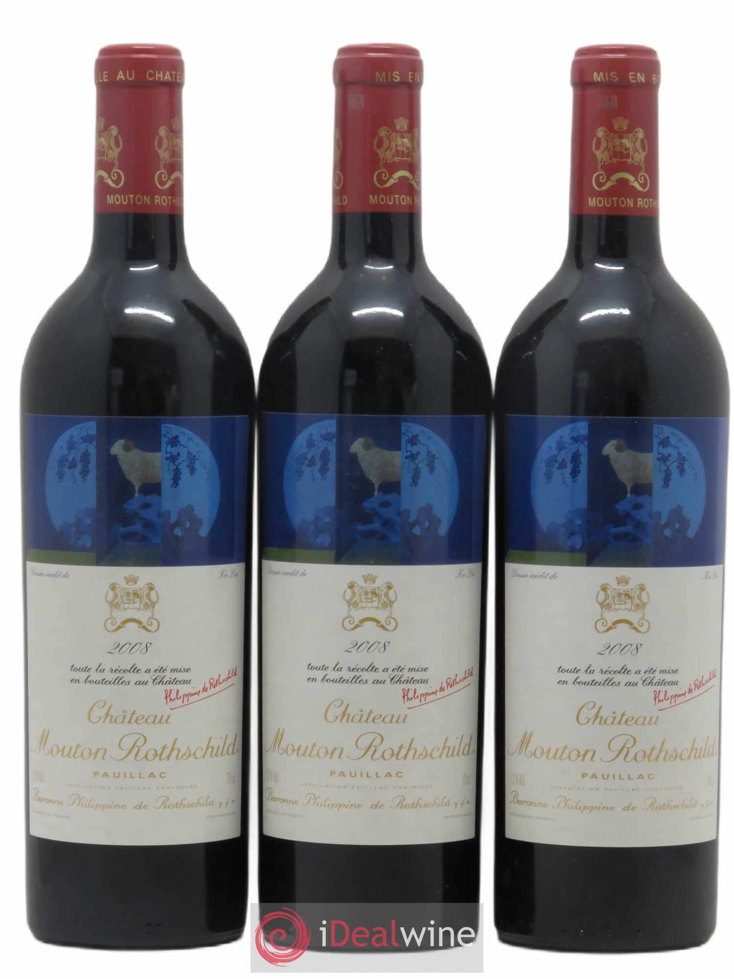 Château Mouton Rothschild 1er Grand Cru Classé 2008 - Lot de 3 bouteilles - 0