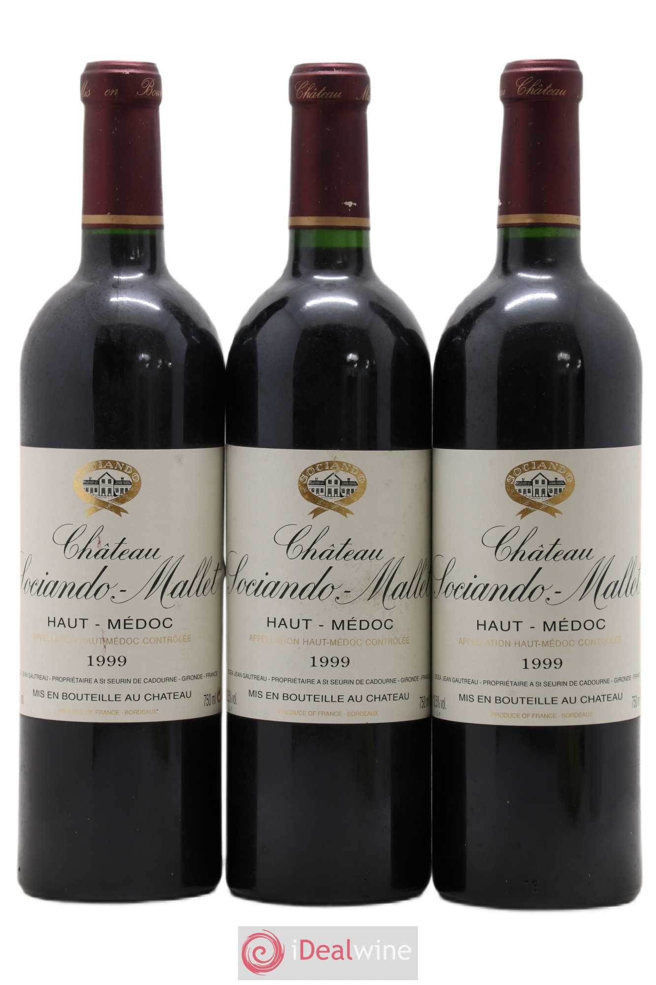 Château Sociando Mallet 1999 - Lot de 3 bouteilles - 0
