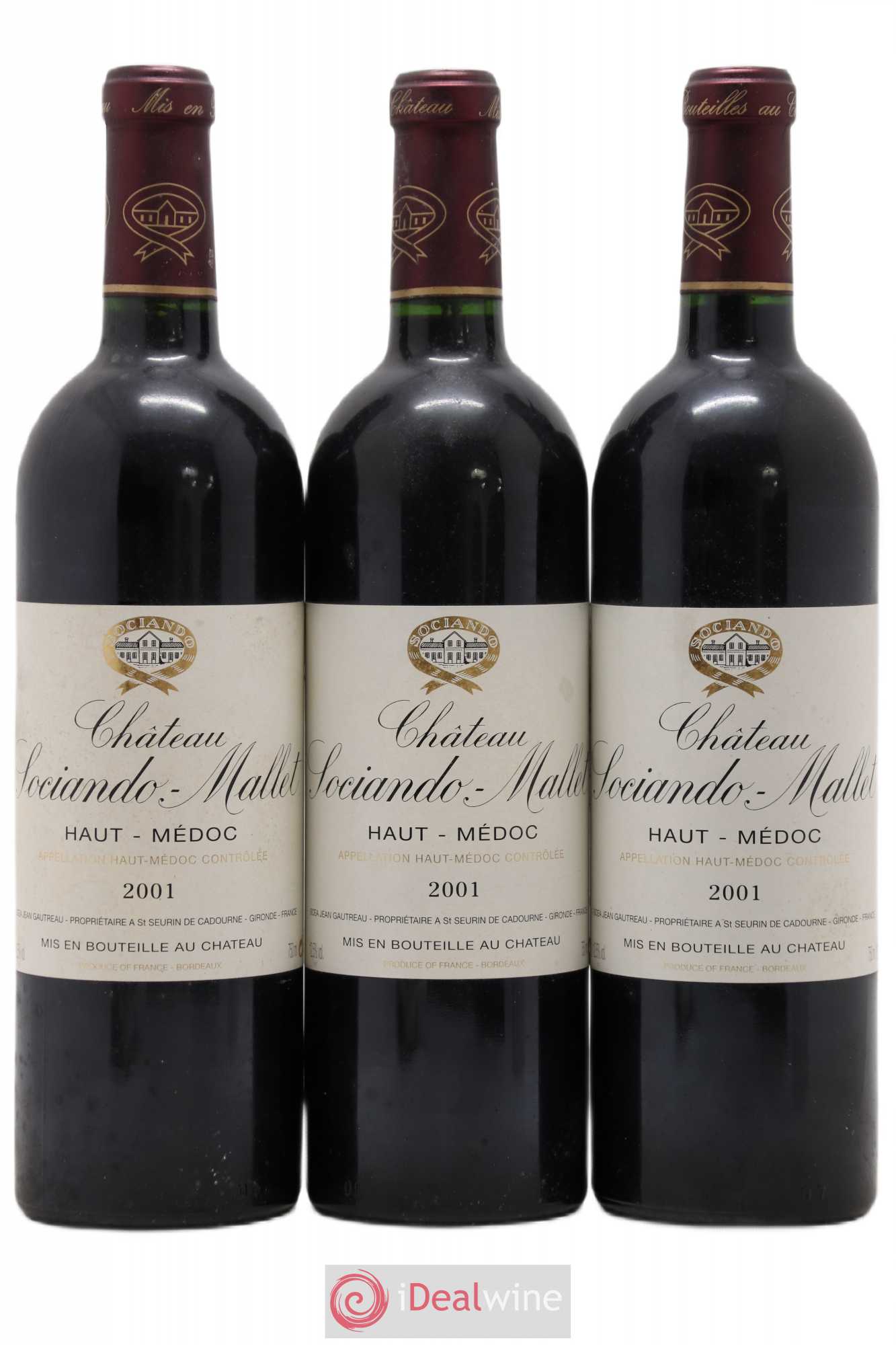 Château Sociando Mallet 2001 - Lot de 3 bouteilles - 0