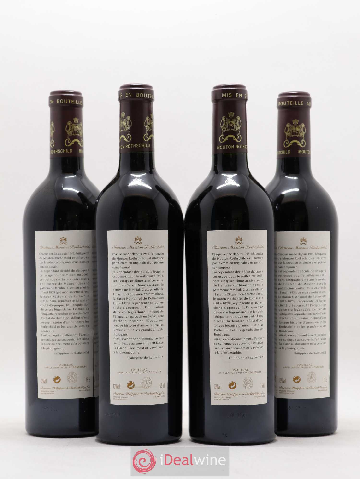 Château Mouton Rothschild 1er Grand Cru Classé 2003 - Lot de 4 bouteilles - 1