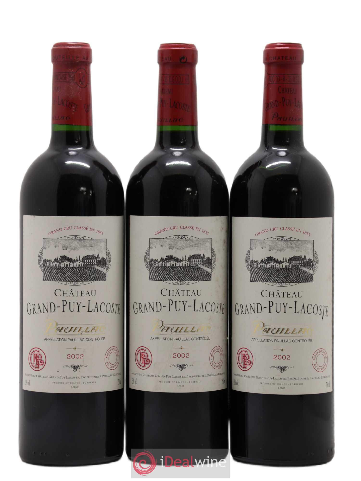 Château Grand Puy Lacoste 5ème Grand Cru Classé 2002 - Lot de 3 bouteilles - 0