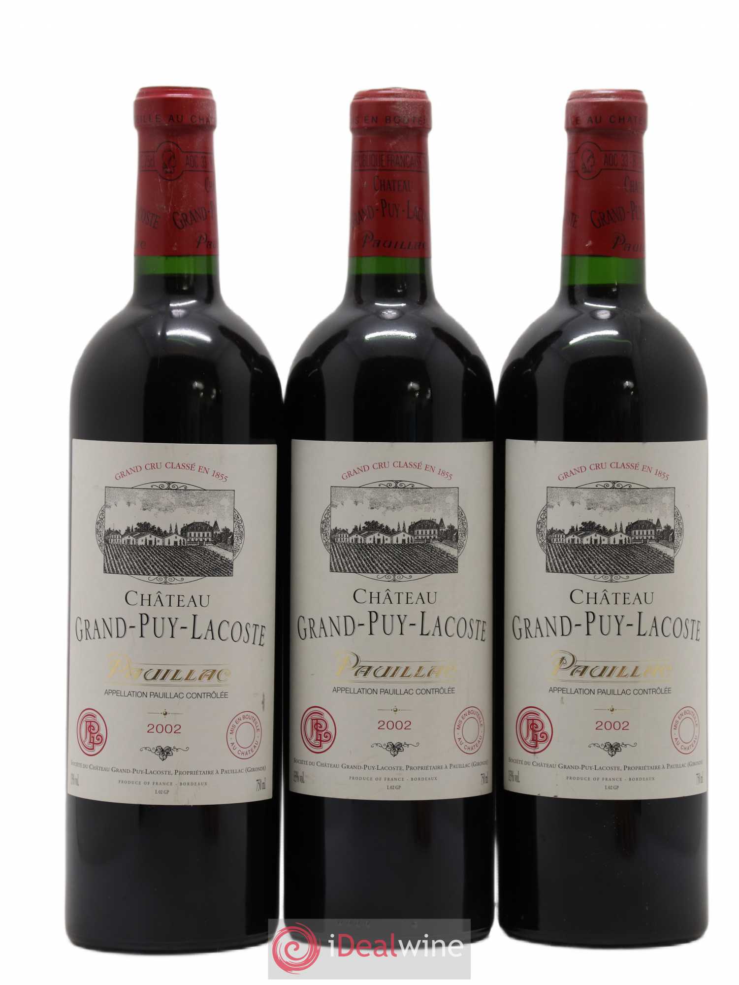 Château Grand Puy Lacoste 5ème Grand Cru Classé 2002 - Lot de 3 bouteilles - 0