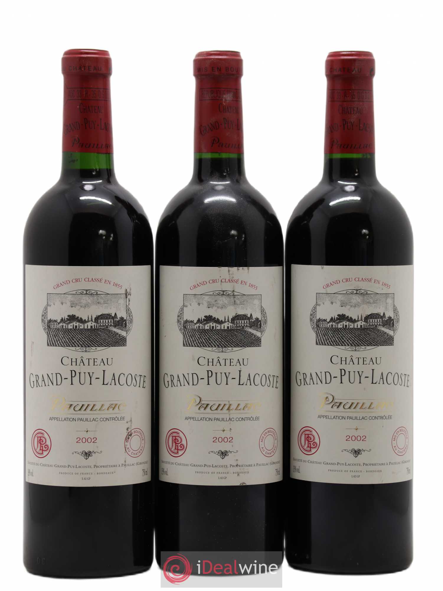 Château Grand Puy Lacoste 5ème Grand Cru Classé 2002 - Lot de 3 bouteilles - 0
