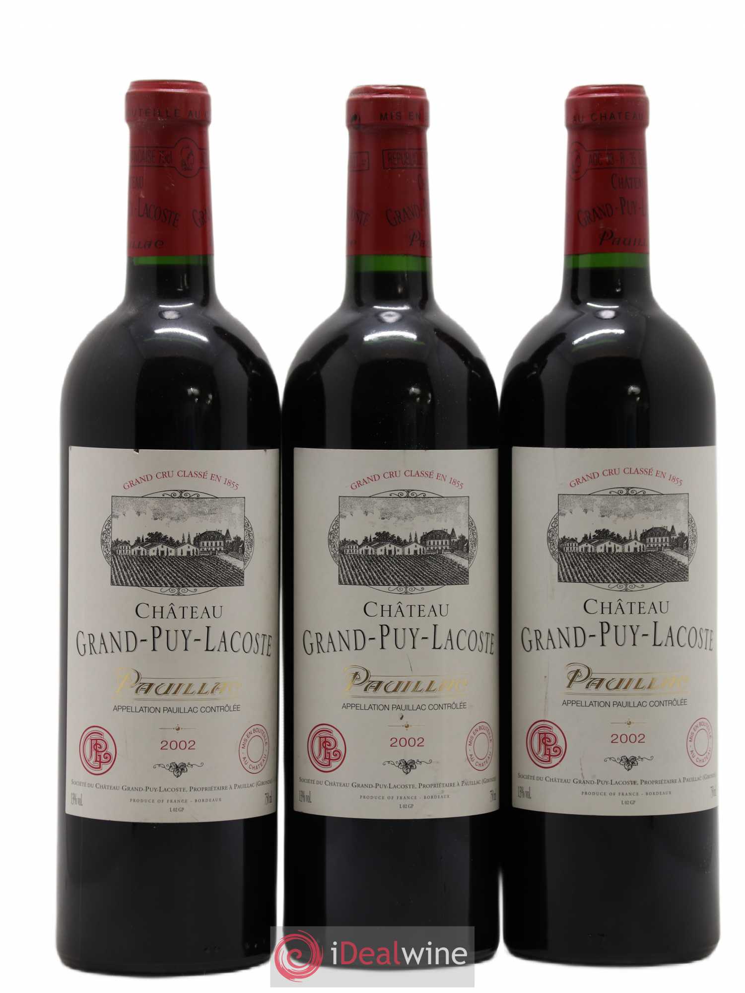 Château Grand Puy Lacoste 5ème Grand Cru Classé 2002 - Lot de 3 bouteilles - 0