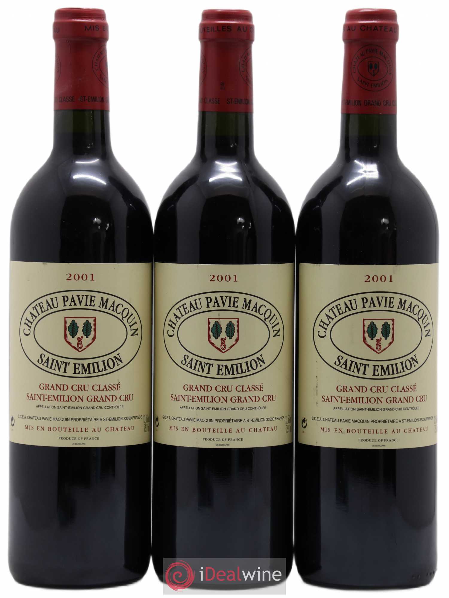 Château Pavie Macquin 1er Grand Cru Classé B 2001 - Lot de 3 bouteilles - 0