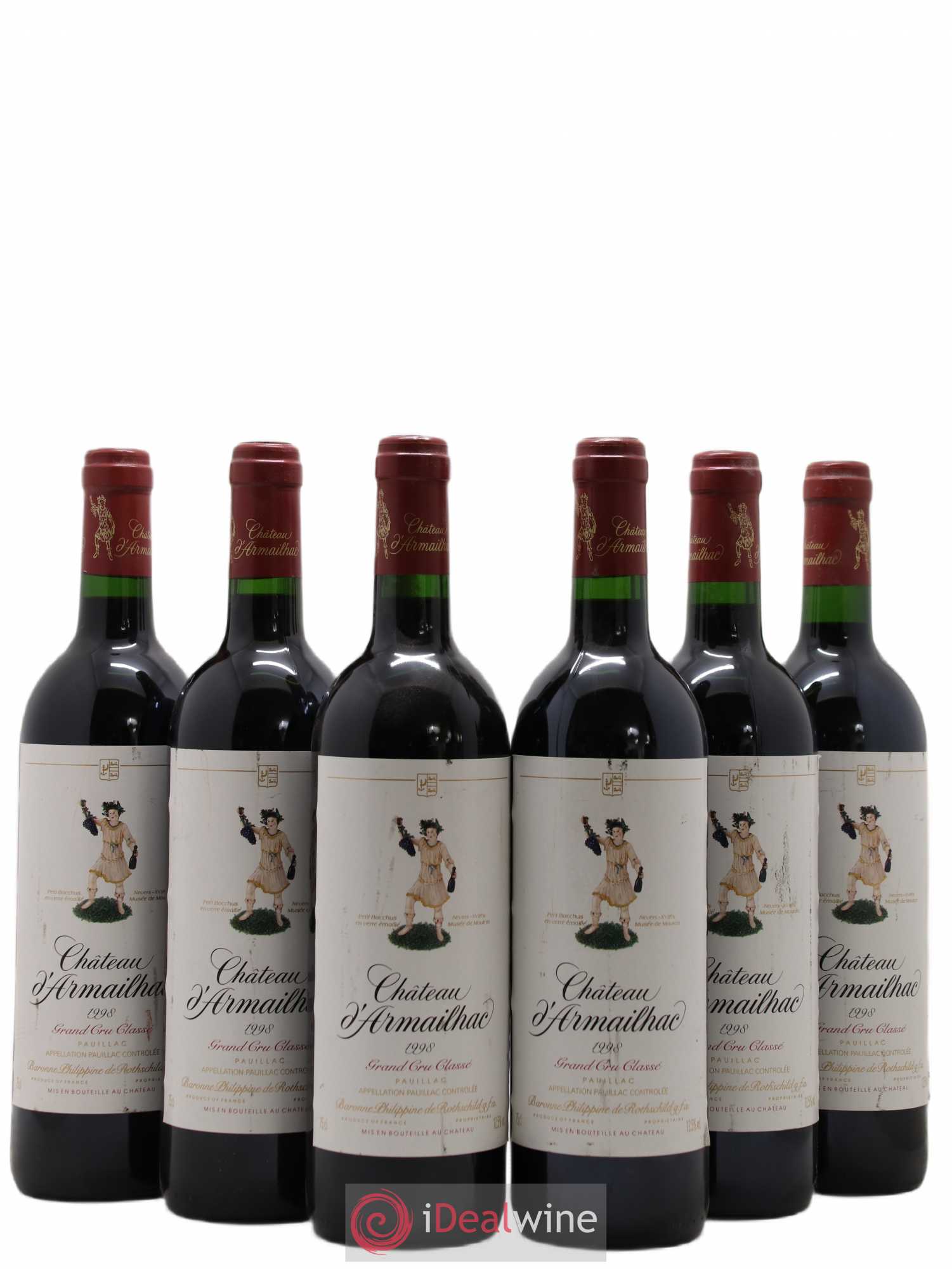 Château d' Armailhac - Mouton Baron(ne) Philippe 5ème Grand Cru Classé 1998 - Lot de 6 bouteilles - 0