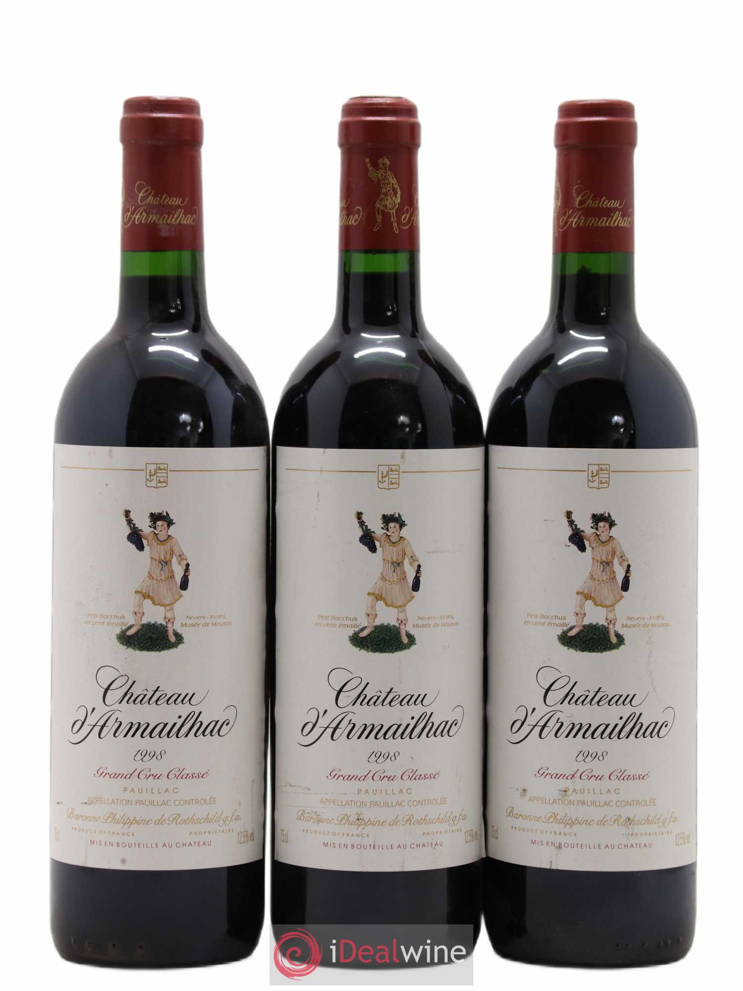 Château d' Armailhac - Mouton Baron(ne) Philippe 5ème Grand Cru Classé 1998 - Lot de 3 bouteilles - 0