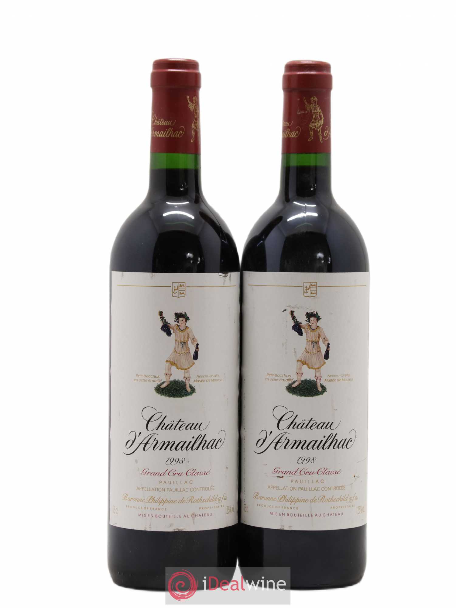 Château d' Armailhac - Mouton Baron(ne) Philippe 5ème Grand Cru Classé 1998 - Lot de 2 bouteilles - 0