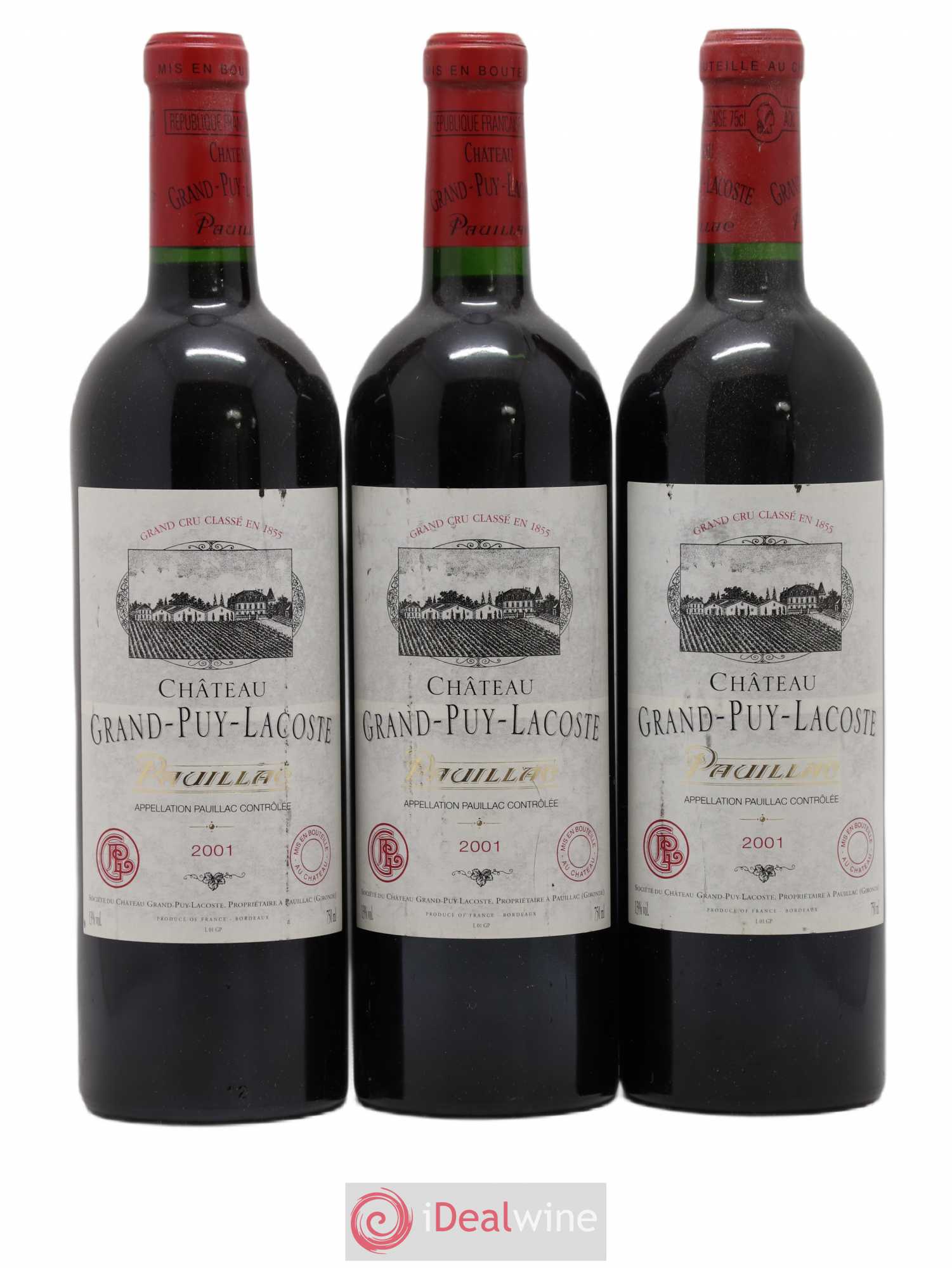 Château Grand Puy Lacoste 5ème Grand Cru Classé 2001 - Lot de 3 bouteilles - 0