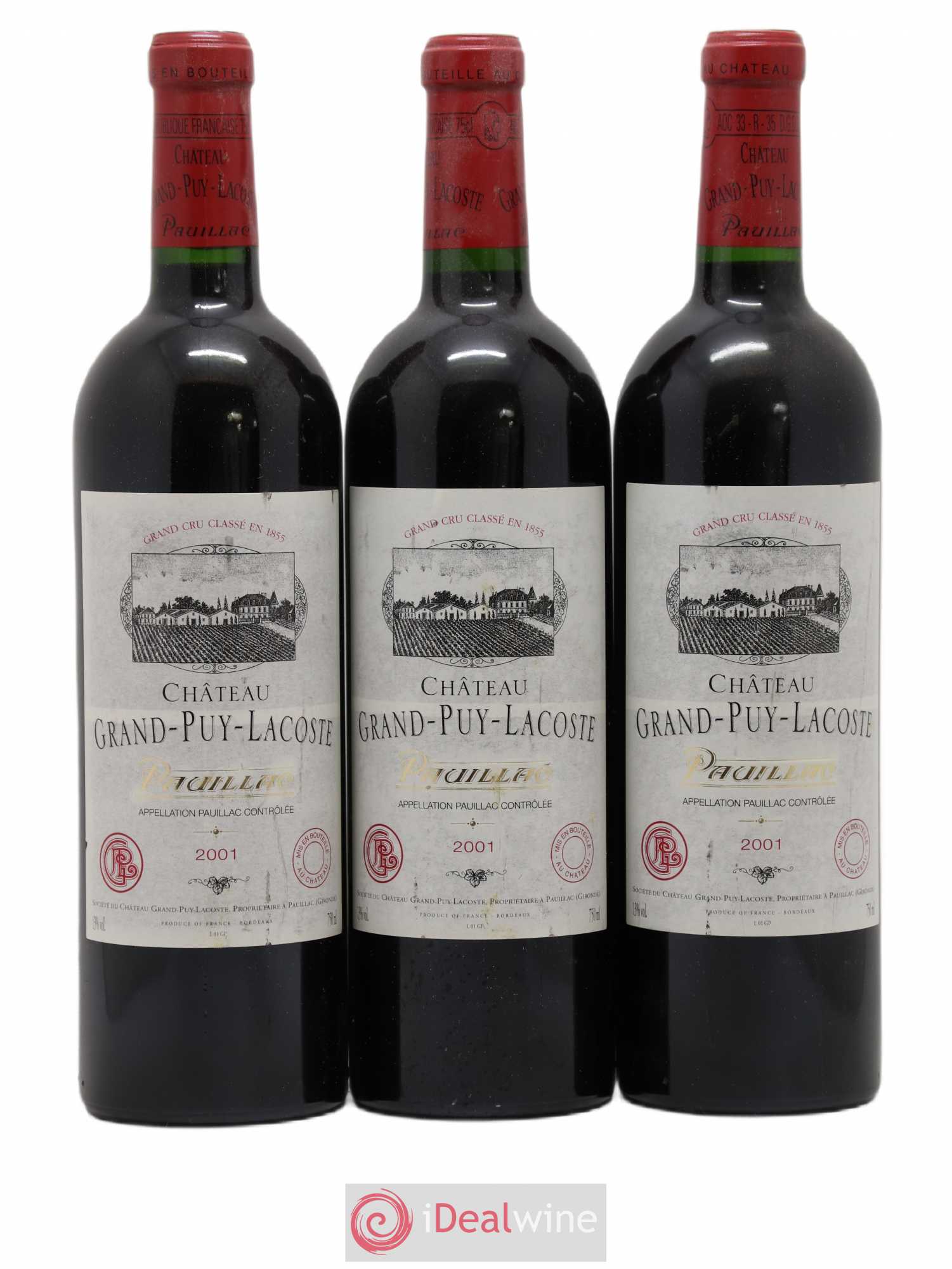 Château Grand Puy Lacoste 5ème Grand Cru Classé 2001 - Lot de 3 bouteilles - 0
