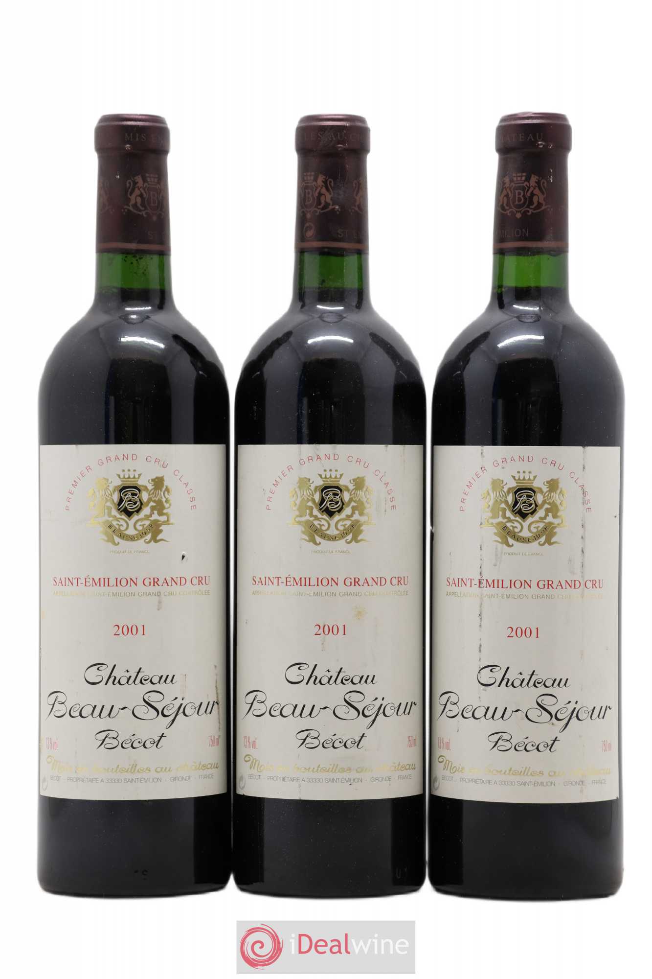 Château Beau-Séjour Bécot 1er Grand Cru Classé B 2001 - Lot de 3 bouteilles - 0