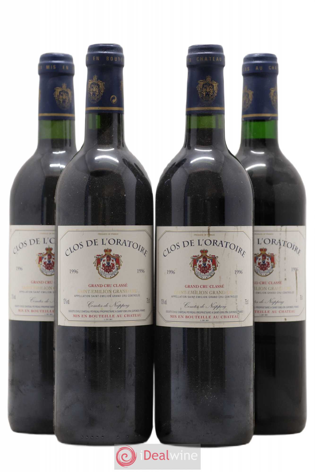 Clos de l'Oratoire Grand Cru Classé 1996 - Lot de 4 bouteilles - 0