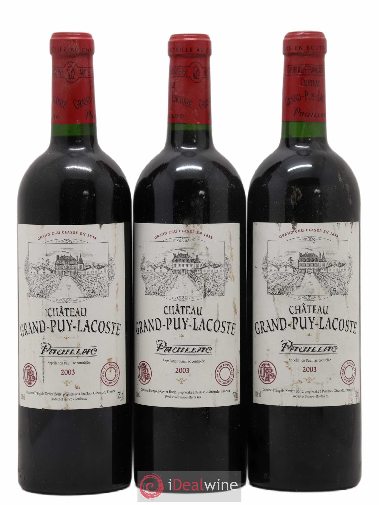Château Grand Puy Lacoste 5ème Grand Cru Classé 2003 - Lot de 3 bouteilles - 0