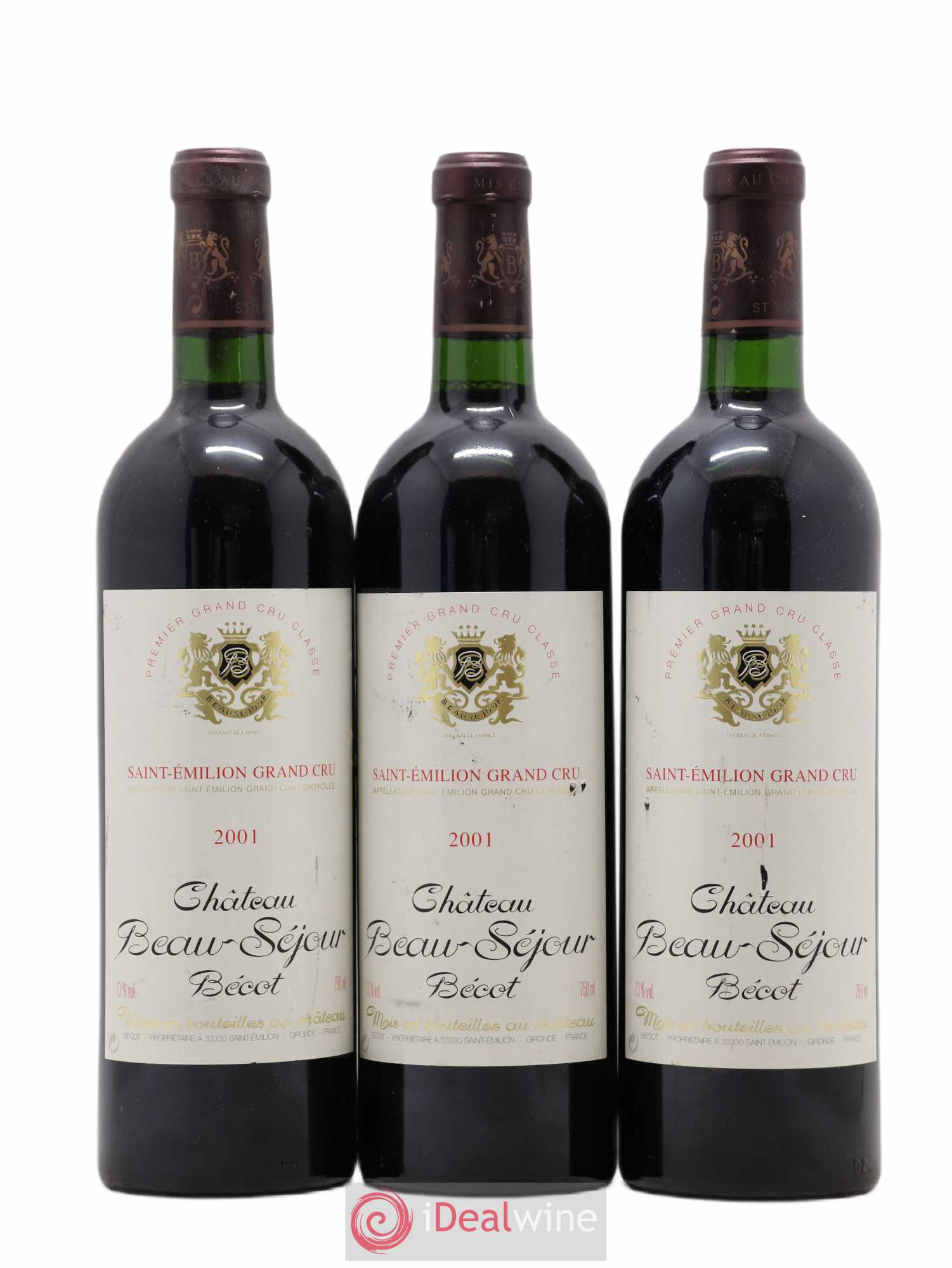 Château Beau-Séjour Bécot 1er Grand Cru Classé B 2001 - Lot de 3 bouteilles - 0