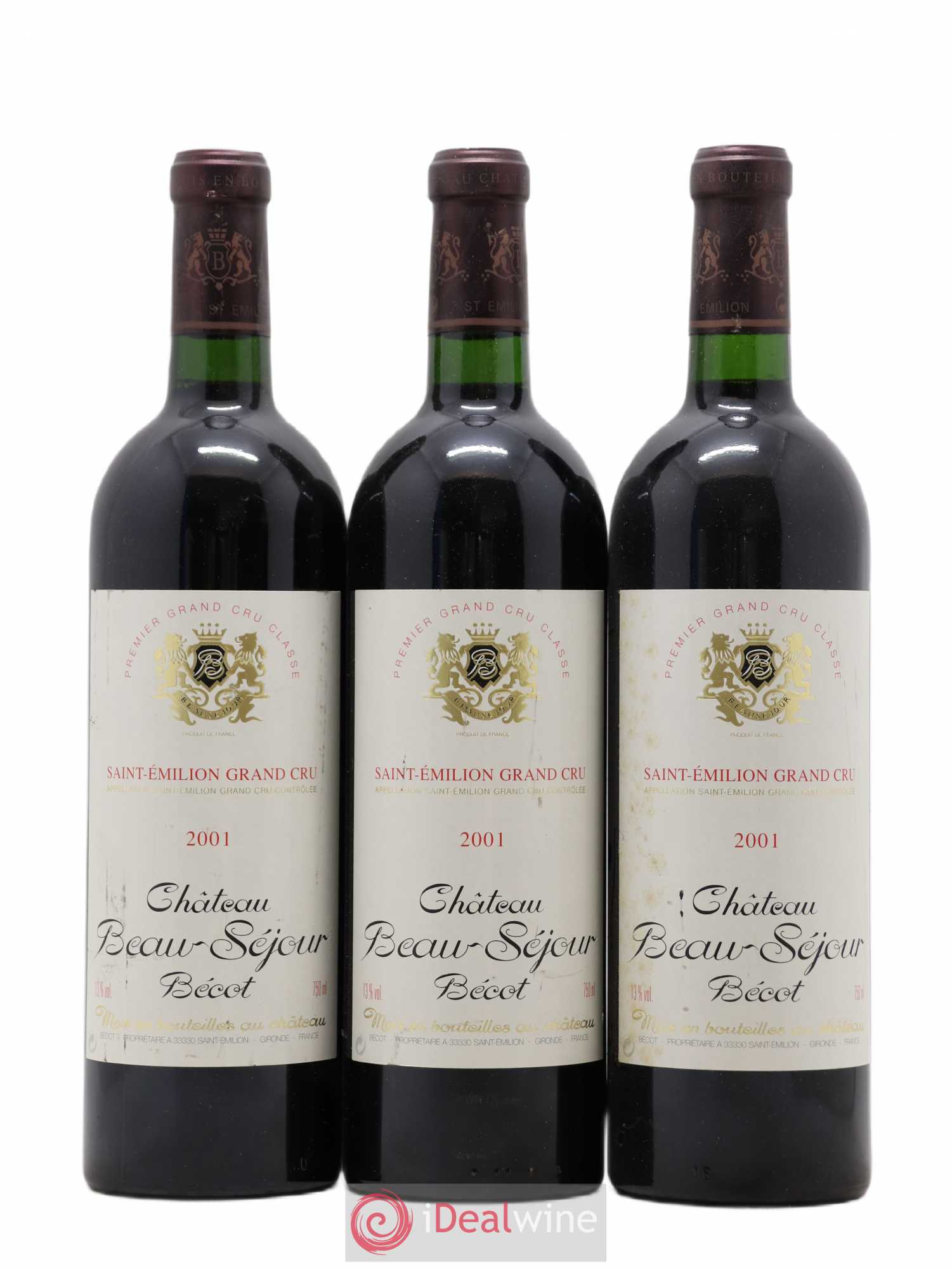 Château Beau-Séjour Bécot 1er Grand Cru Classé B 2001 - Lot de 3 bouteilles - 0