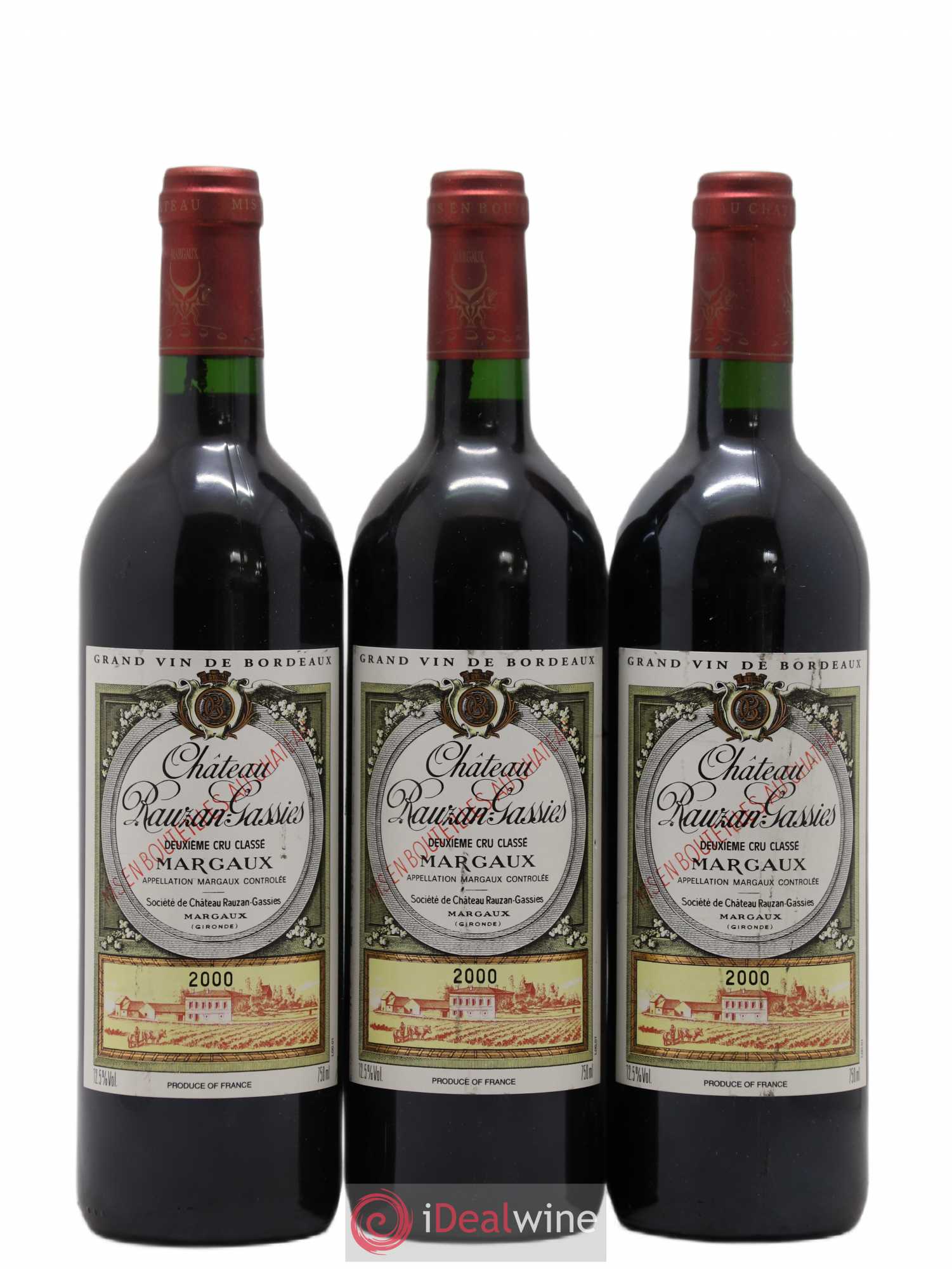 Château Rauzan-Gassies 2ème Grand Cru Classé 2000 - Lot de 3 bouteilles - 0