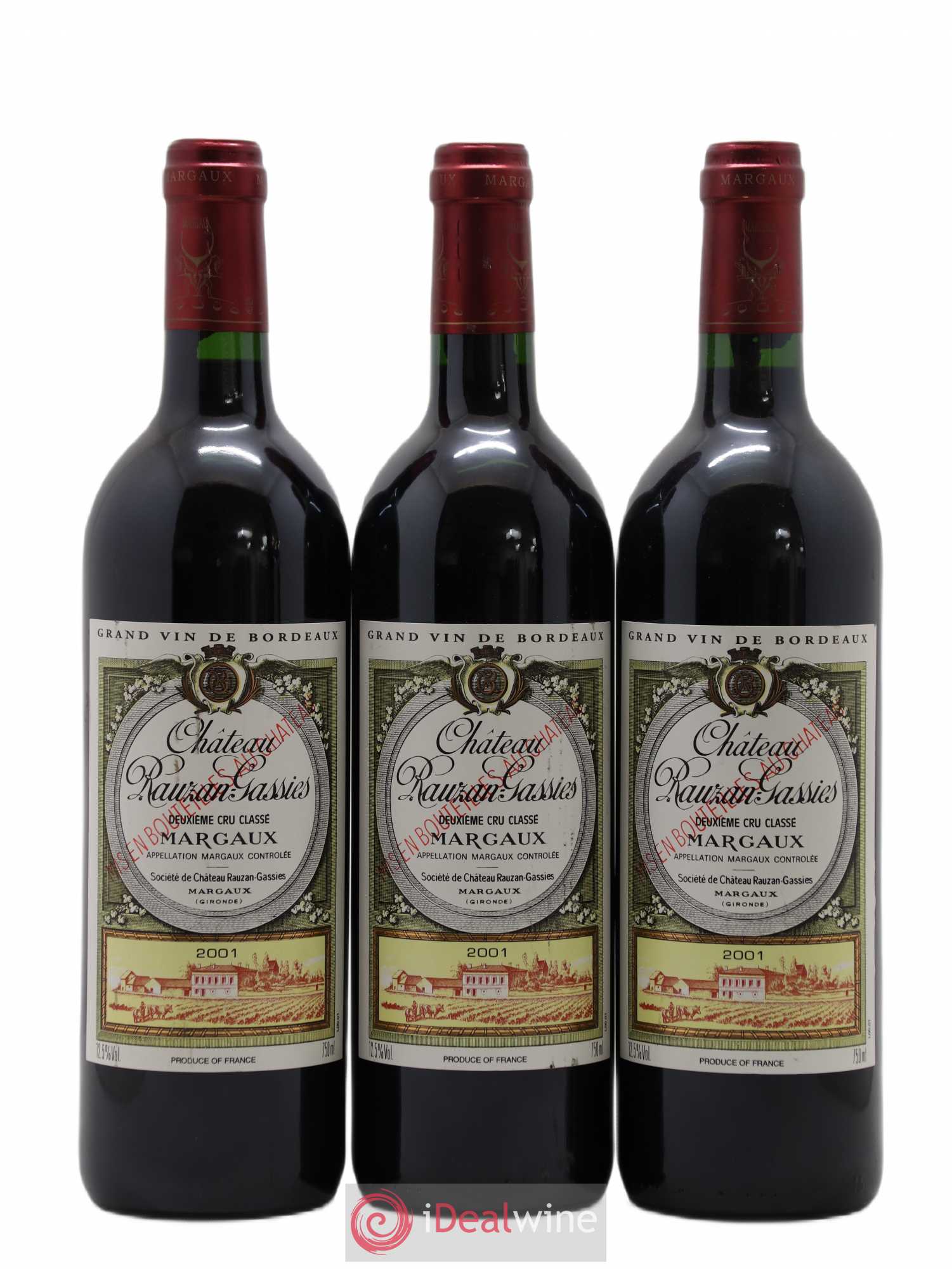 Château Rauzan-Gassies 2ème Grand Cru Classé 2001 - Lot de 3 bouteilles - 0