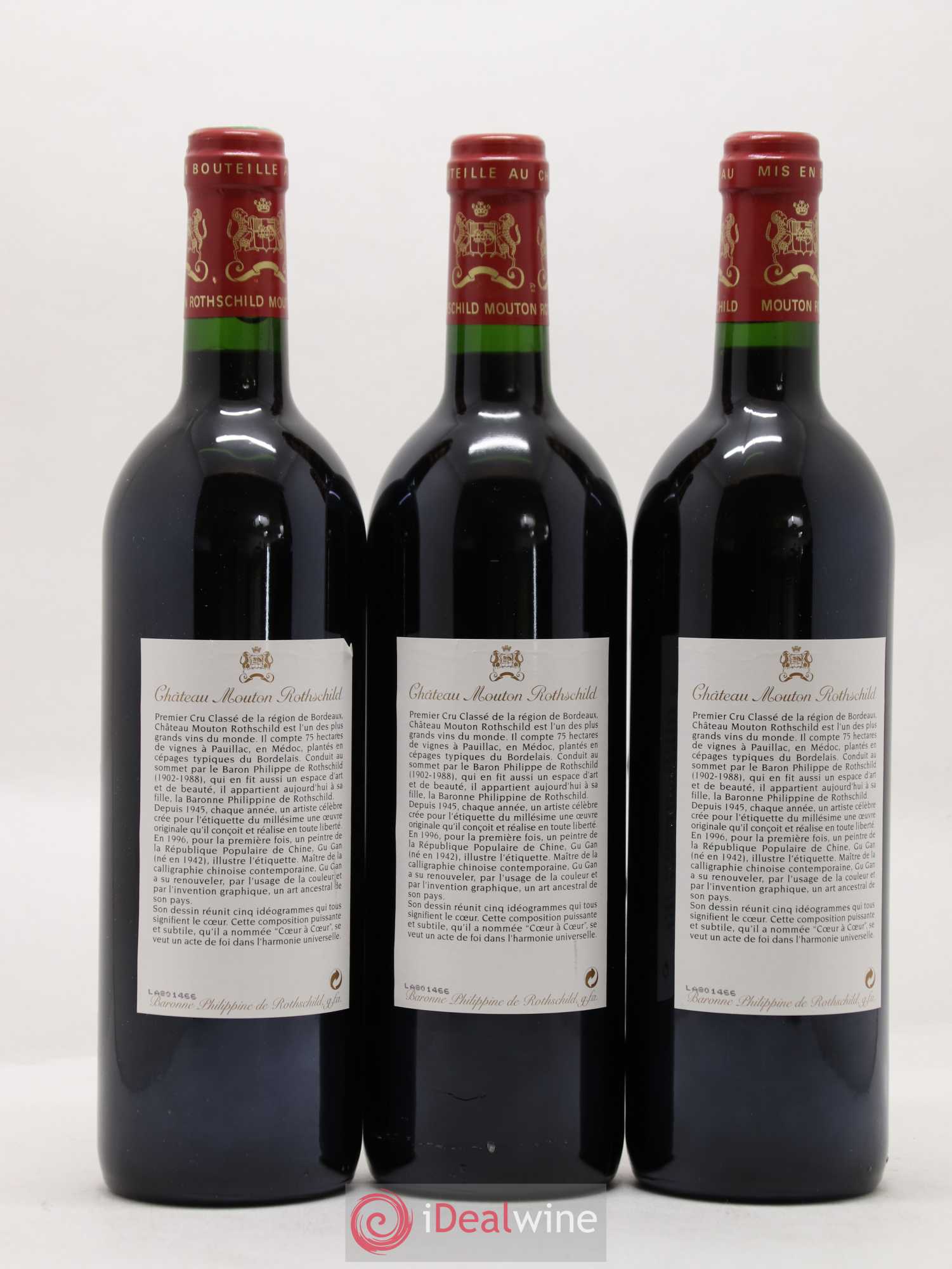 Château Mouton Rothschild 1er Grand Cru Classé 1996 - Lot de 3 bouteilles - 1