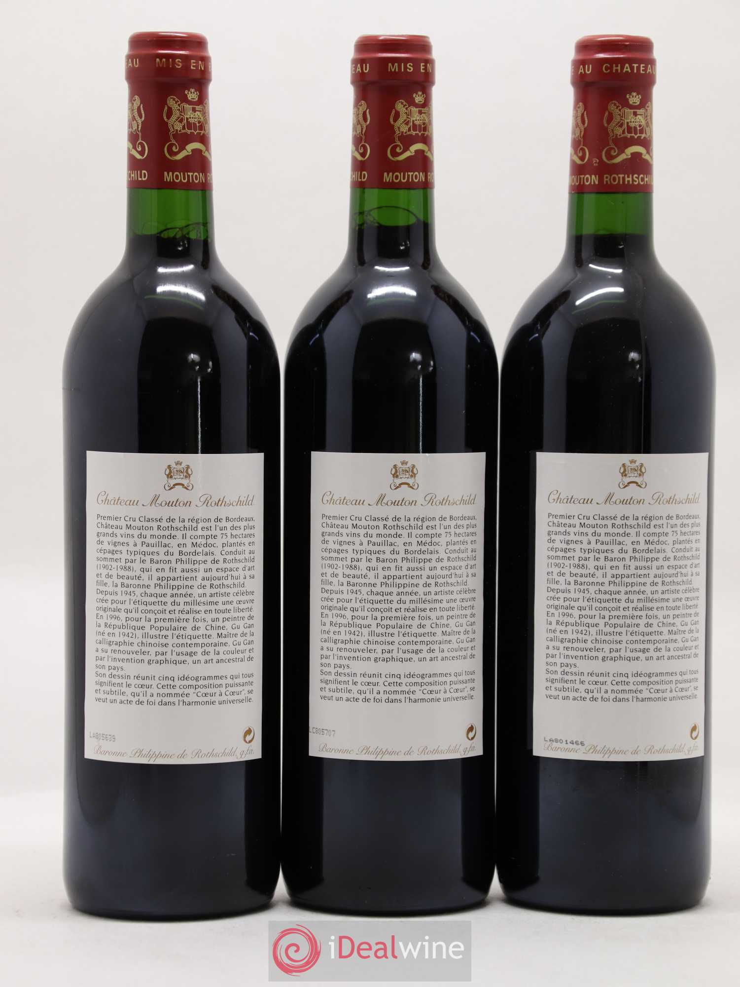 Château Mouton Rothschild 1er Grand Cru Classé 1996 - Lot de 3 bouteilles - 1