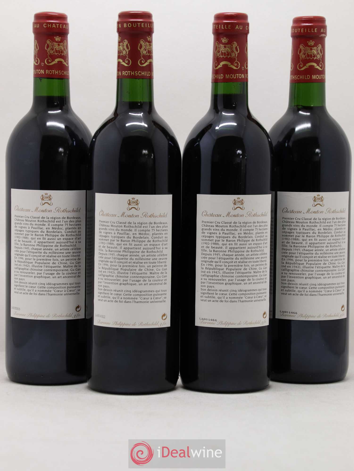 Château Mouton Rothschild 1er Grand Cru Classé 1996 - Lot de 4 bouteilles - 1