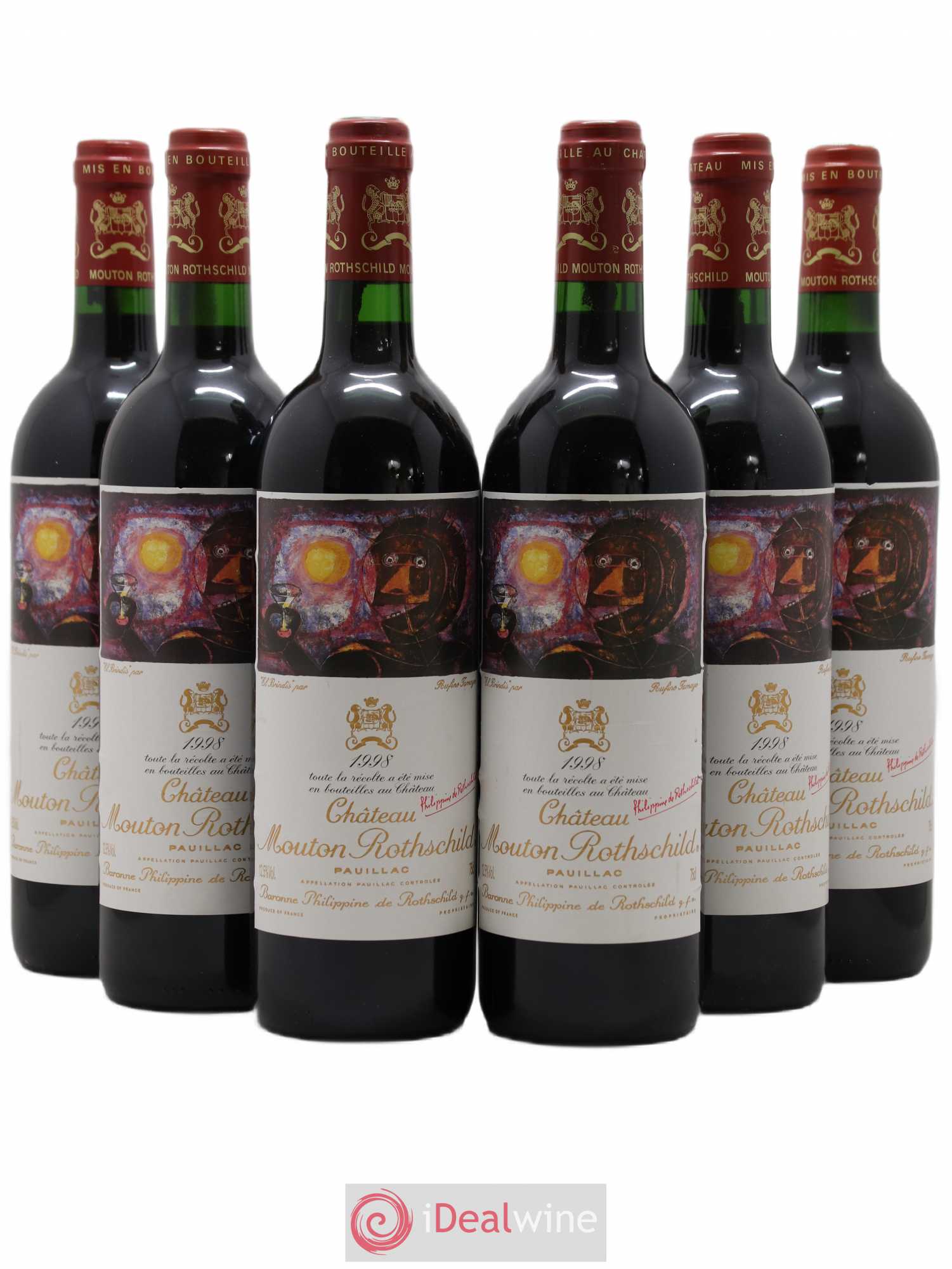 Château Mouton Rothschild 1er Grand Cru Classé 1998 - Lot de 6 bouteilles - 0