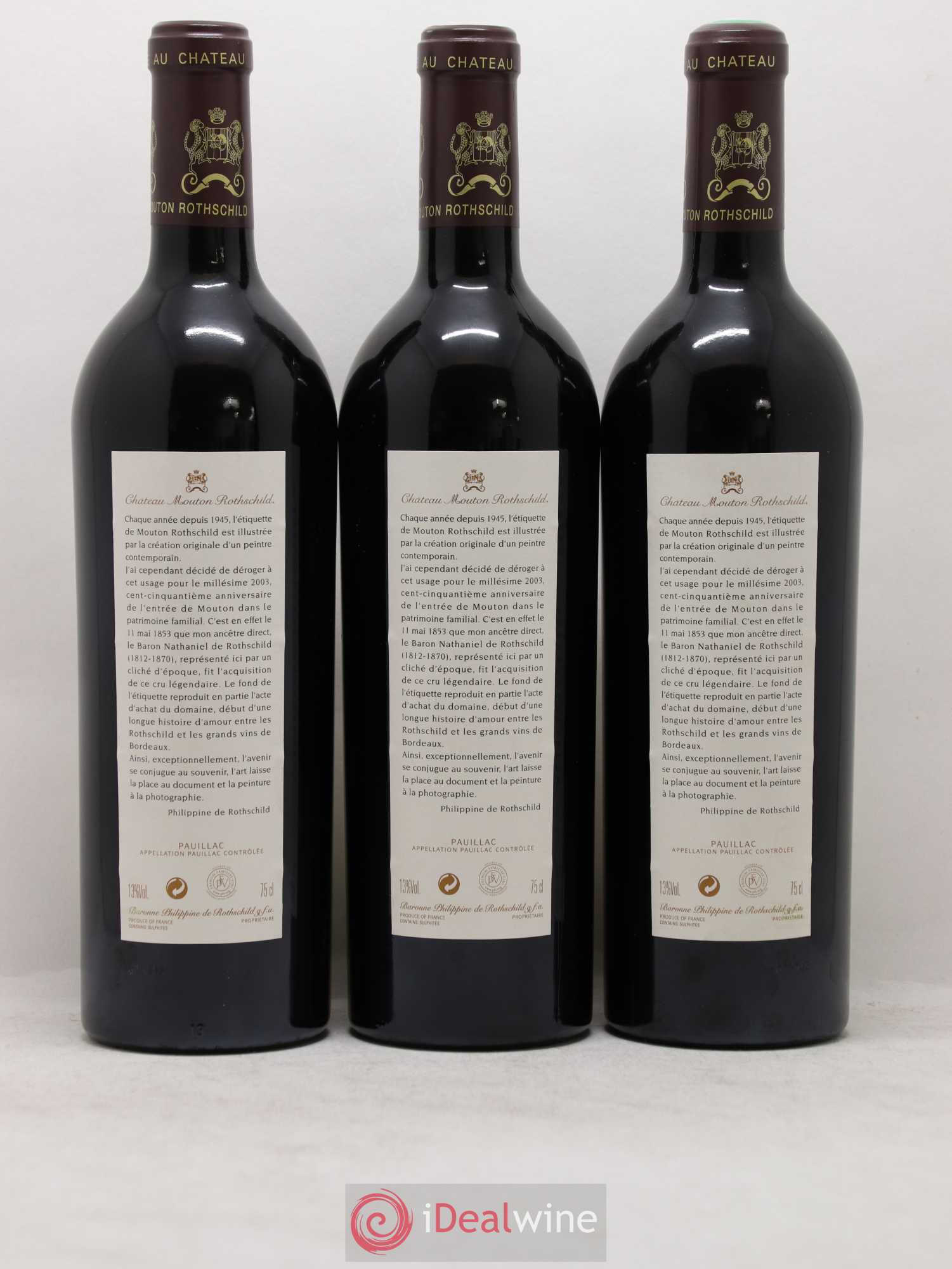 Château Mouton Rothschild 1er Grand Cru Classé 2003 - Lot de 3 bouteilles - 1