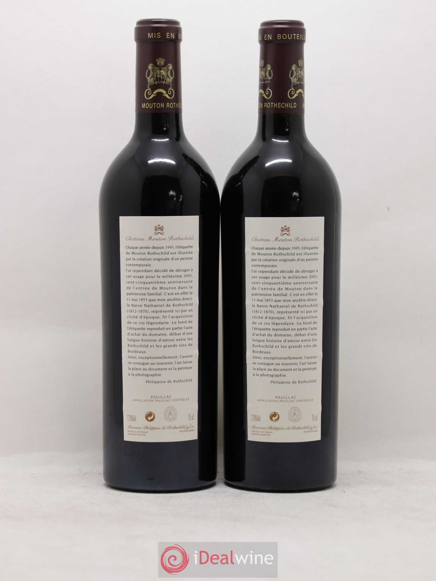 Château Mouton Rothschild 1er Grand Cru Classé 2003 - Lot de 2 bouteilles - 1