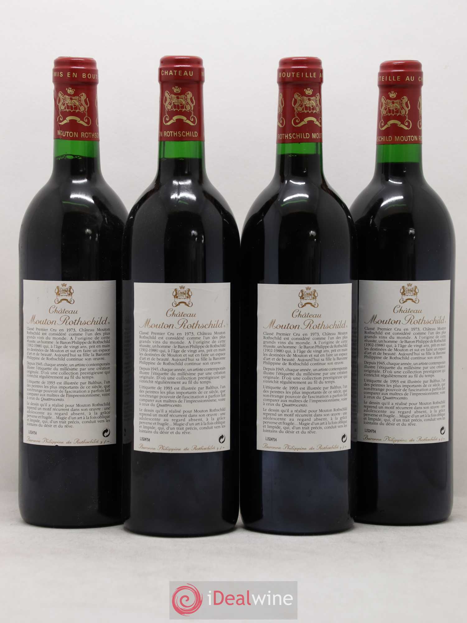 Château Mouton Rothschild 1er Grand Cru Classé 1993 - Lot de 4 bouteilles - 1