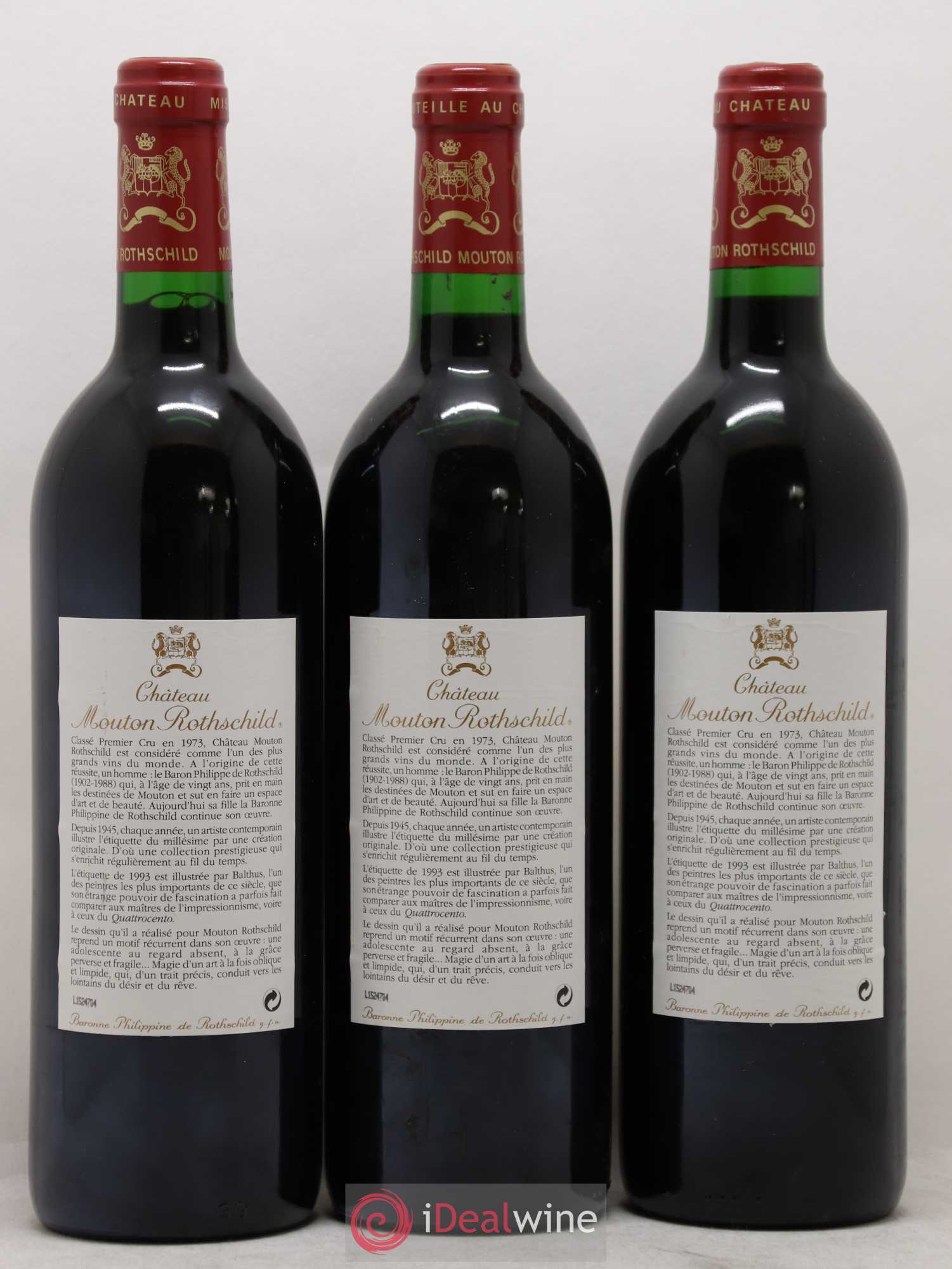 Château Mouton Rothschild 1er Grand Cru Classé 1993 - Lot de 3 bouteilles - 1