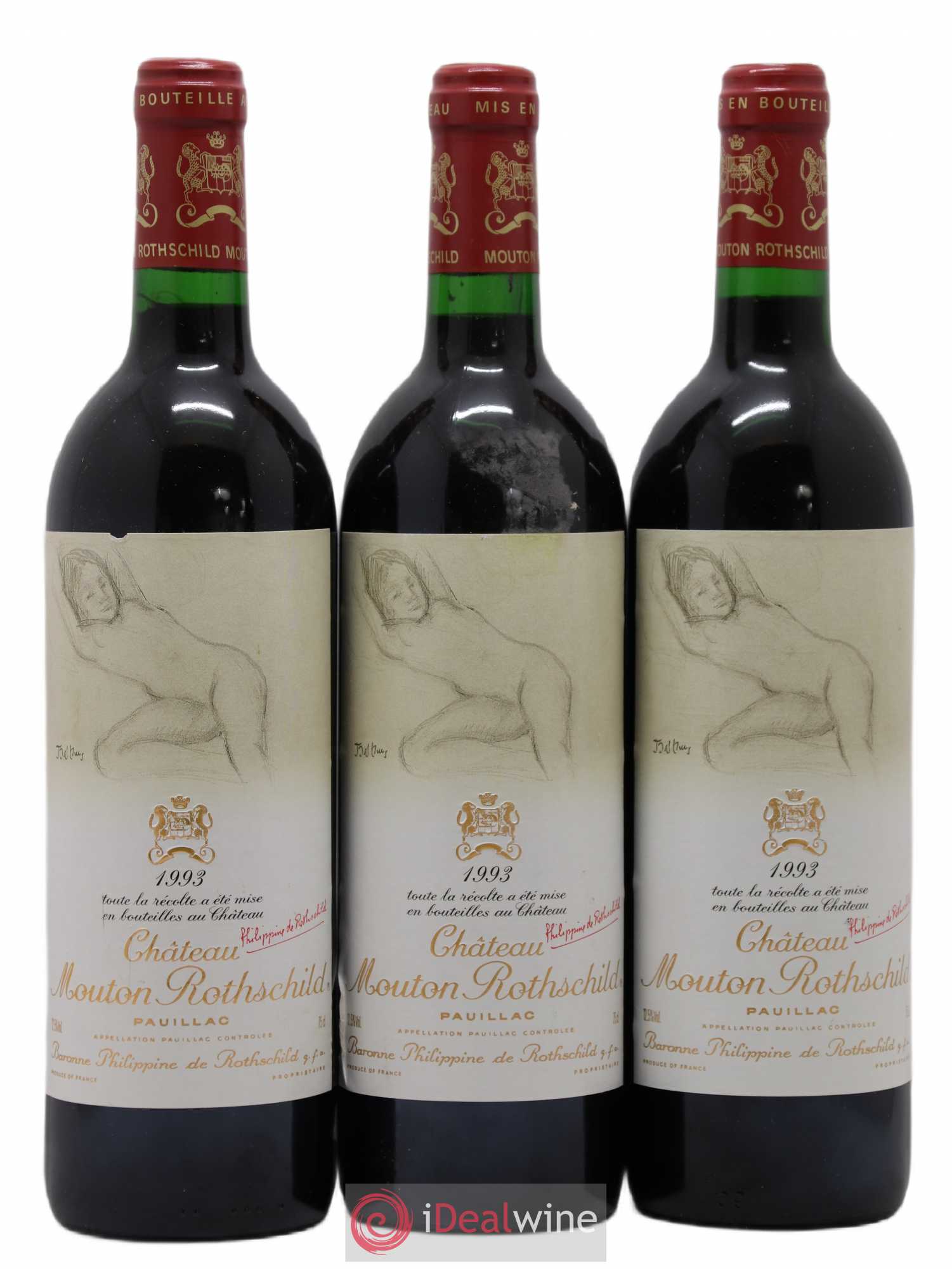 Château Mouton Rothschild 1er Grand Cru Classé 1993 - Lot de 3 bouteilles - 0
