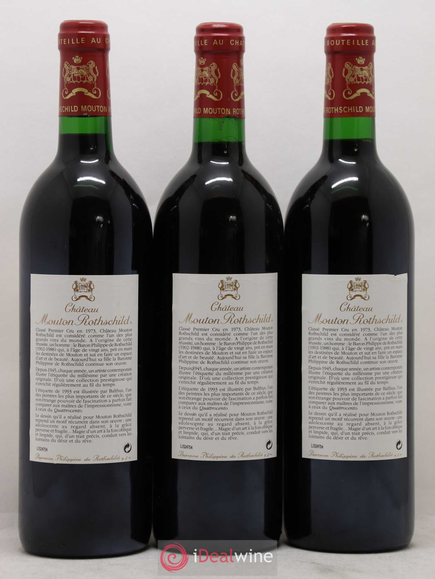 Château Mouton Rothschild 1er Grand Cru Classé 1993 - Lot de 3 bouteilles - 1