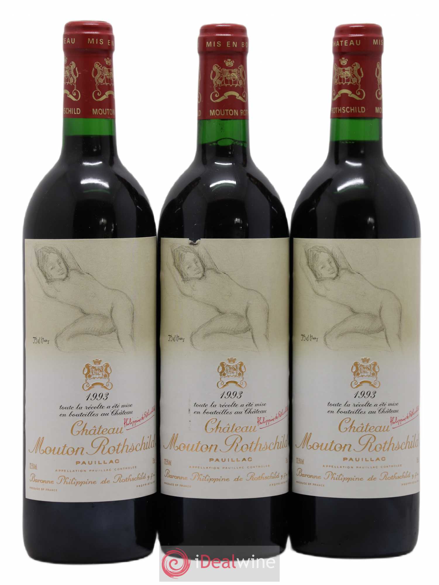 Château Mouton Rothschild 1er Grand Cru Classé 1993 - Lot de 3 bouteilles - 0