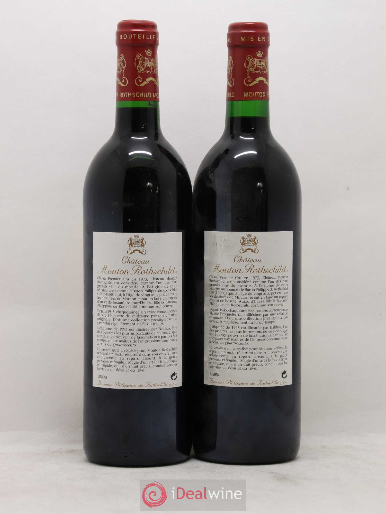 Château Mouton Rothschild 1er Grand Cru Classé 1993 - Lot de 2 bouteilles - 1