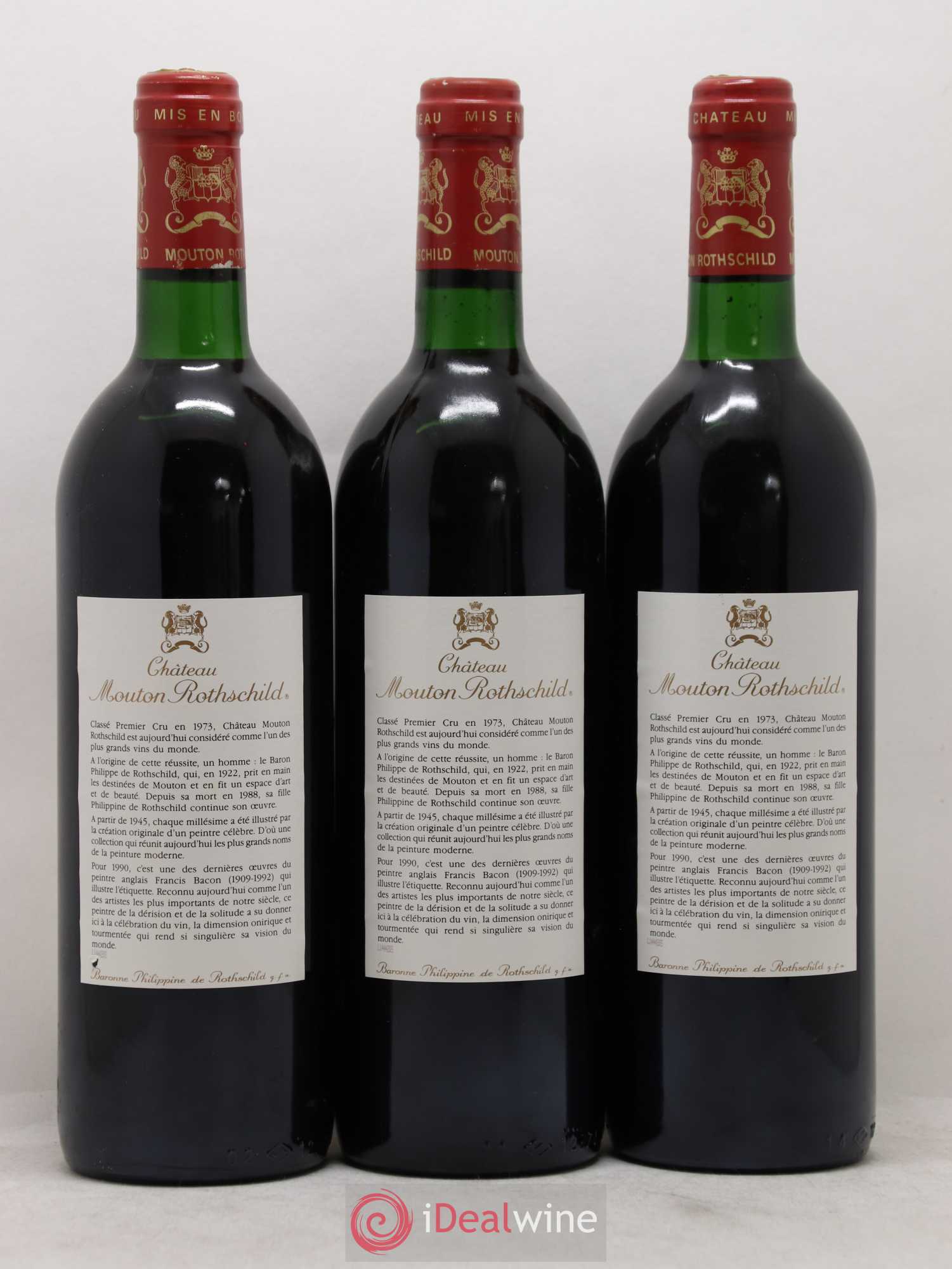 Château Mouton Rothschild 1er Grand Cru Classé 1990 - Lot de 3 bouteilles - 1