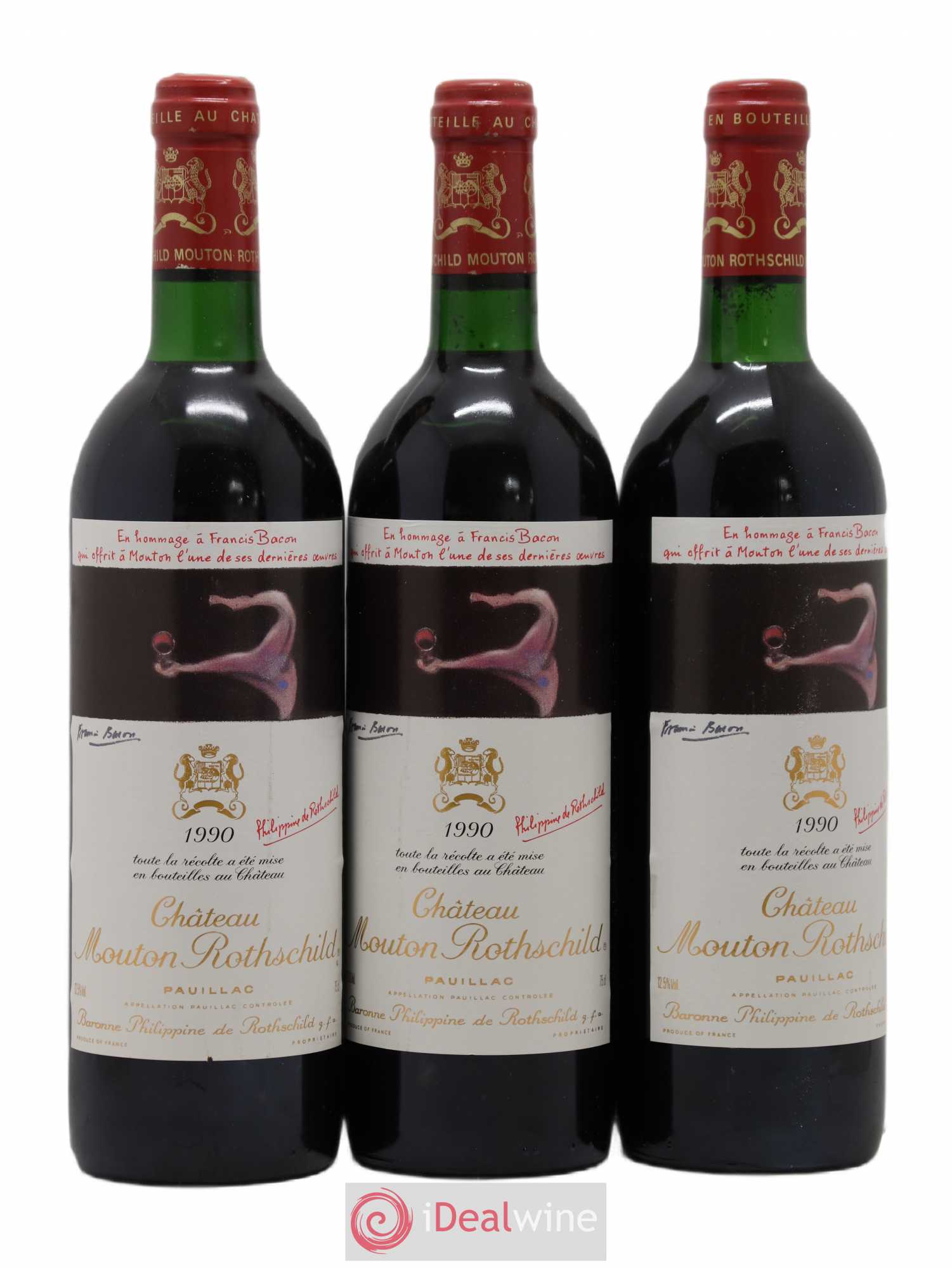 Château Mouton Rothschild 1er Grand Cru Classé 1990 - Lot de 3 bouteilles - 0