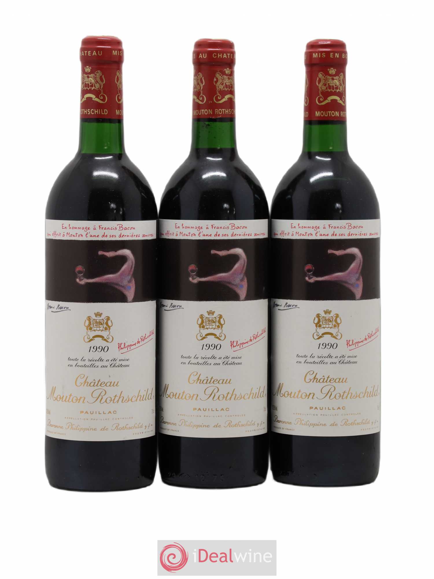 Château Mouton Rothschild 1er Grand Cru Classé 1990 - Lot de 3 bouteilles - 0