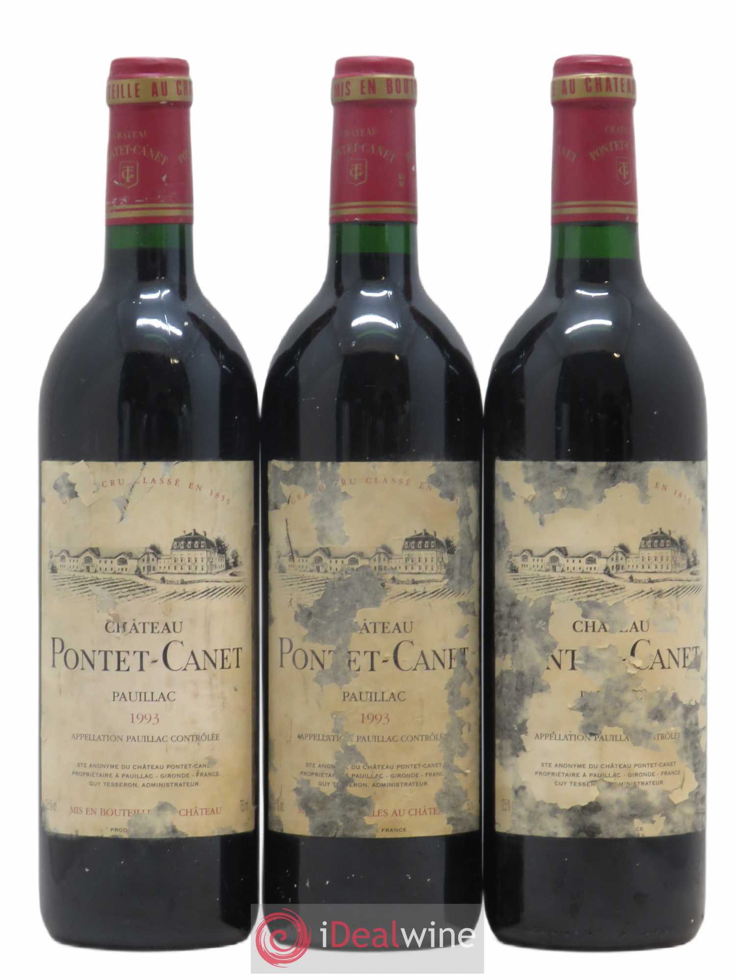 Château Pontet Canet 5ème Grand Cru Classé 1993 - Lot de 3 bouteilles - 0