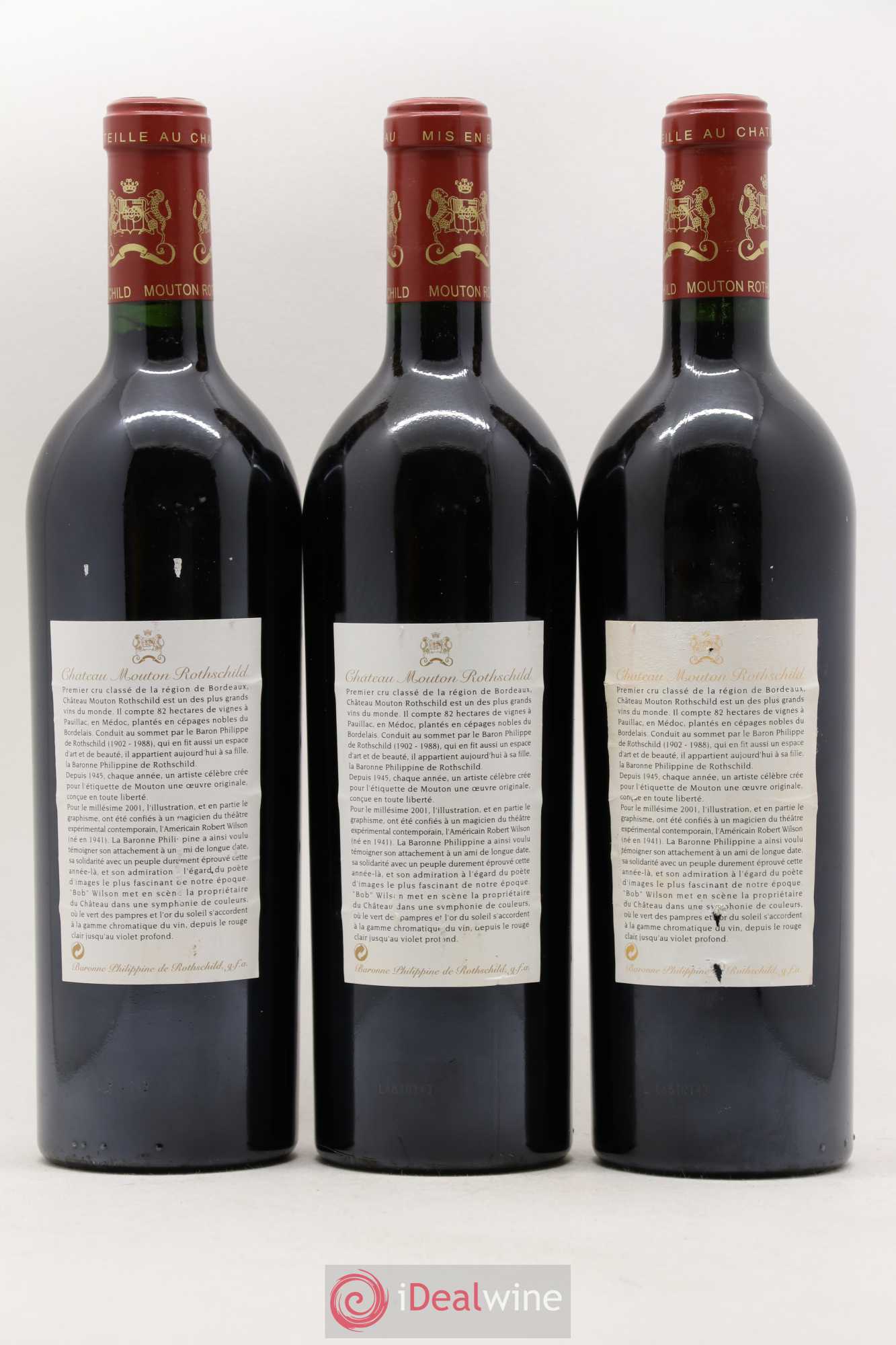 Château Mouton Rothschild 1er Grand Cru Classé 2001 - Lot de 3 bouteilles - 1