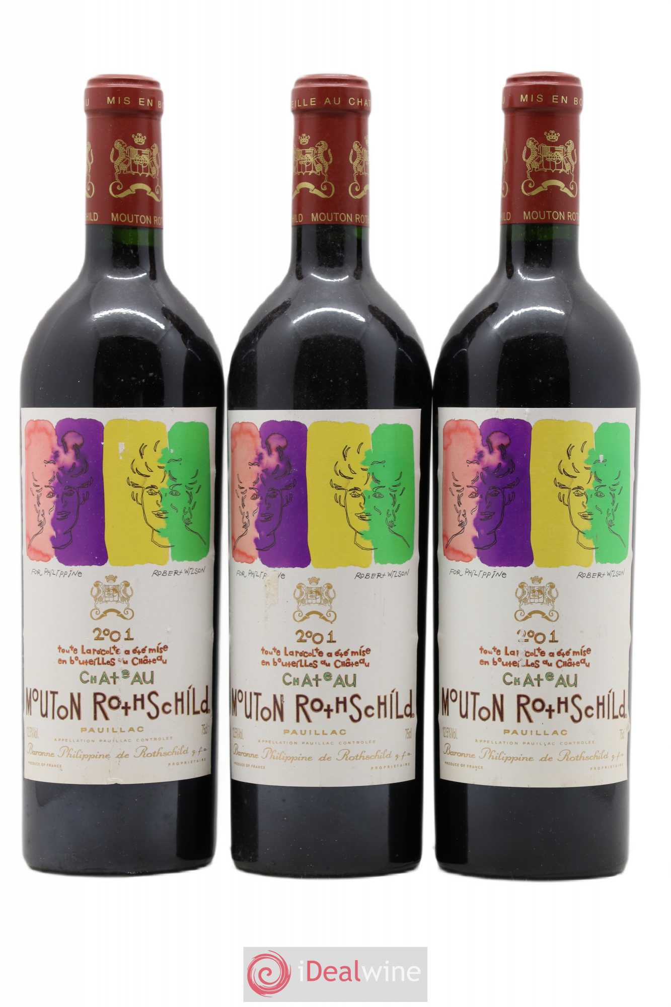 Château Mouton Rothschild 1er Grand Cru Classé 2001 - Lot de 3 bouteilles - 0