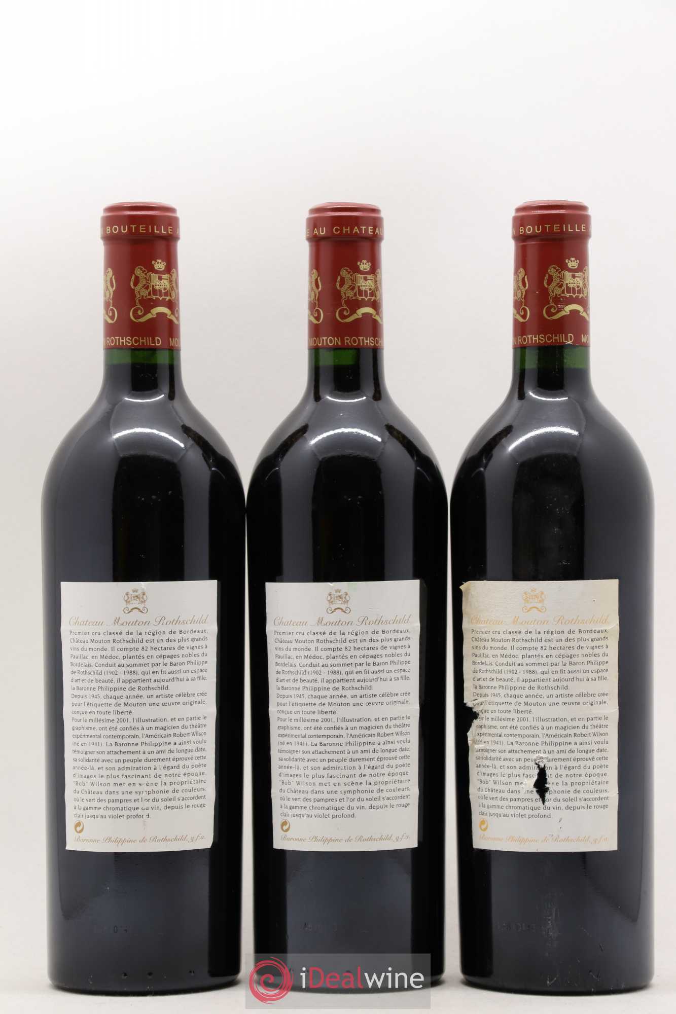 Château Mouton Rothschild 1er Grand Cru Classé 2001 - Lot de 3 bouteilles - 1