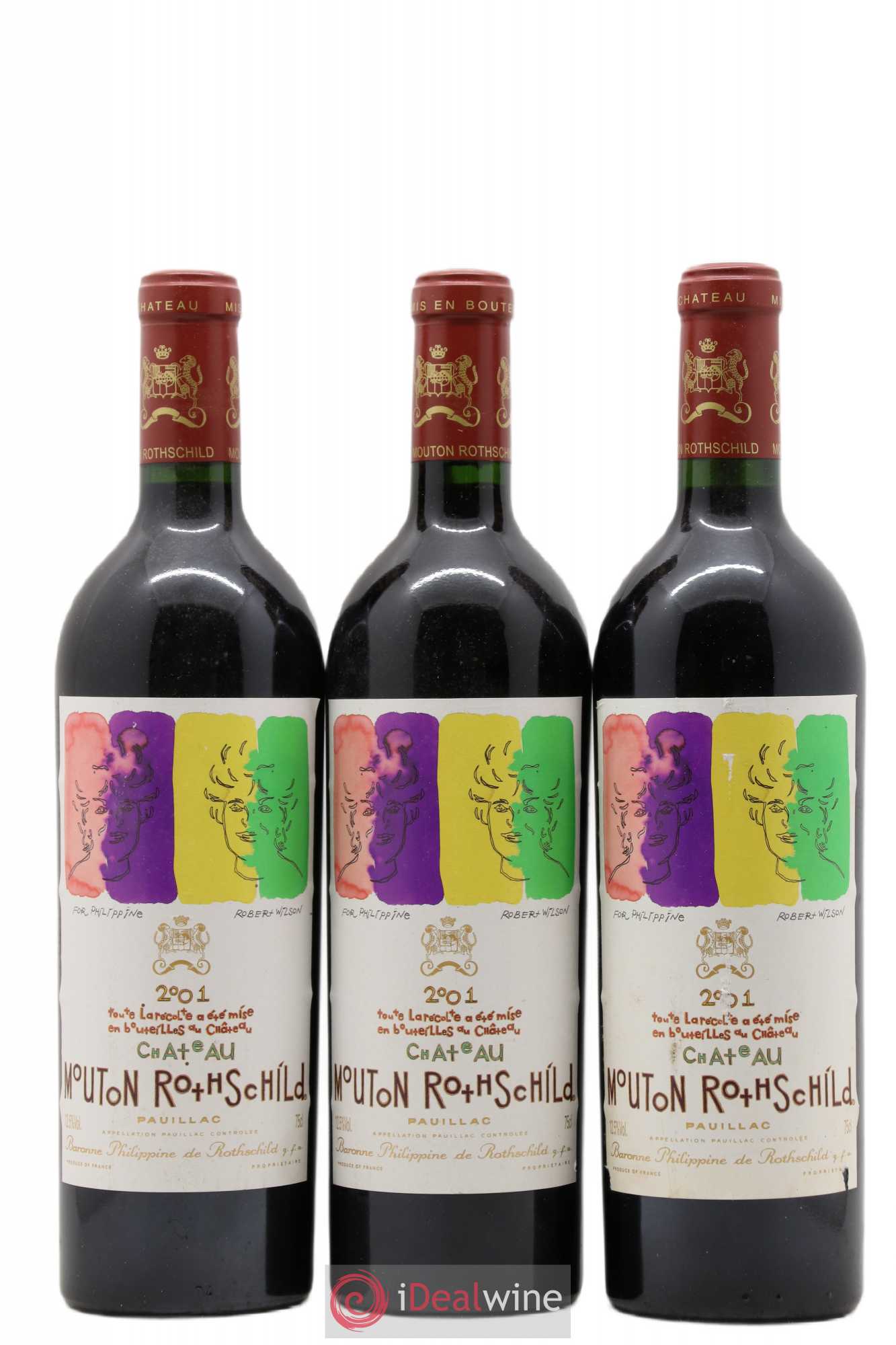 Château Mouton Rothschild 1er Grand Cru Classé 2001 - Lot de 3 bouteilles - 0