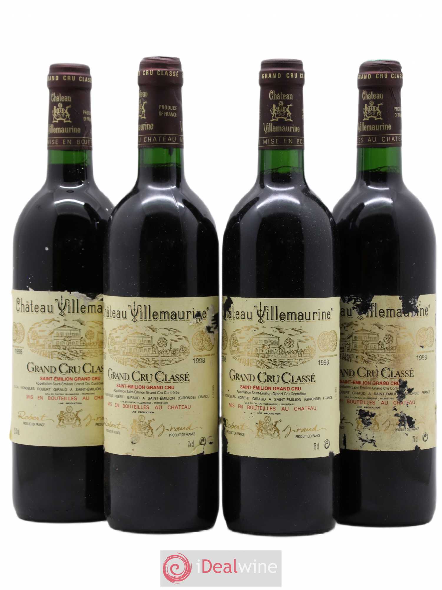 Château Villemaurine Grand Cru Classé (sans prix de réserve) 1998 - Lot de 4 bouteilles - 0