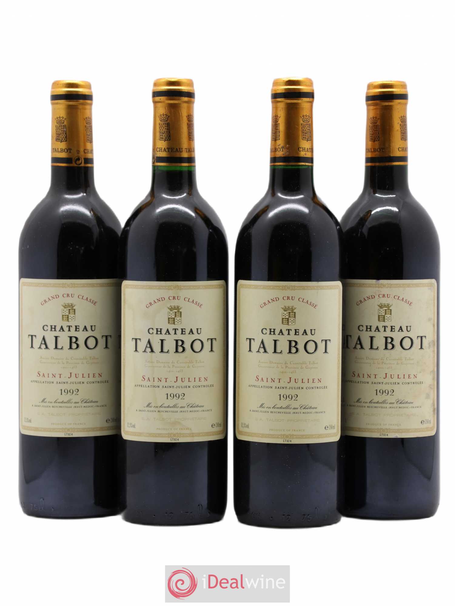Château Talbot 4ème Grand Cru Classé 1992 - Lot de 4 bouteilles - 0