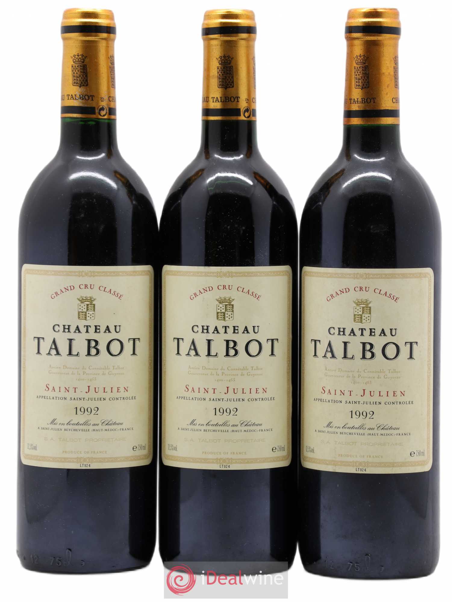 Château Talbot 4ème Grand Cru Classé 1992 - Lot de 3 bouteilles - 0