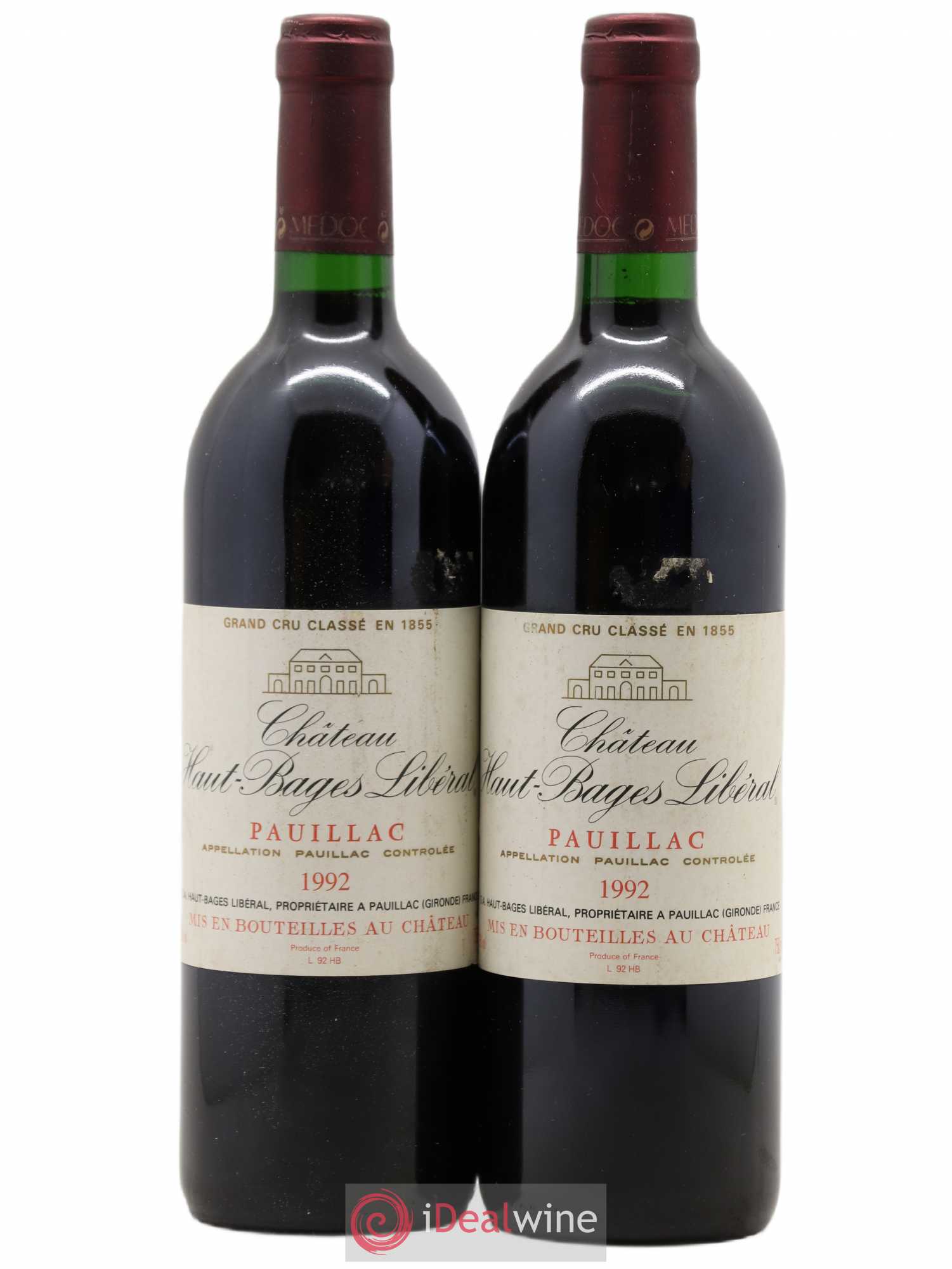 Château Haut Bages Libéral 5ème Grand Cru Classé 1992 - Lot de 2 bouteilles - 0