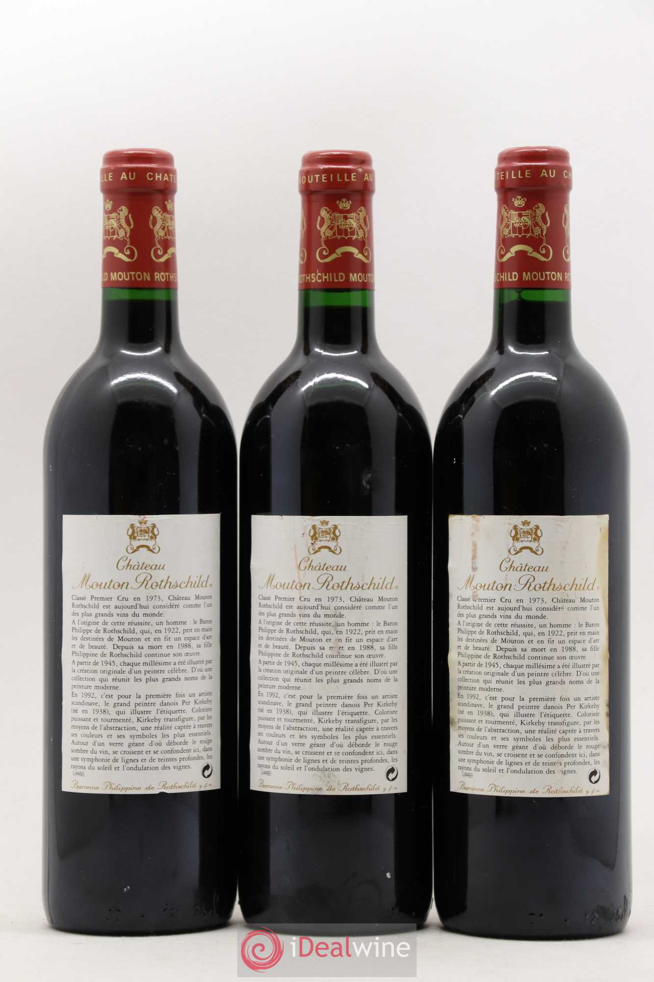 Château Mouton Rothschild 1er Grand Cru Classé 1992 - Lot de 3 bouteilles - 1