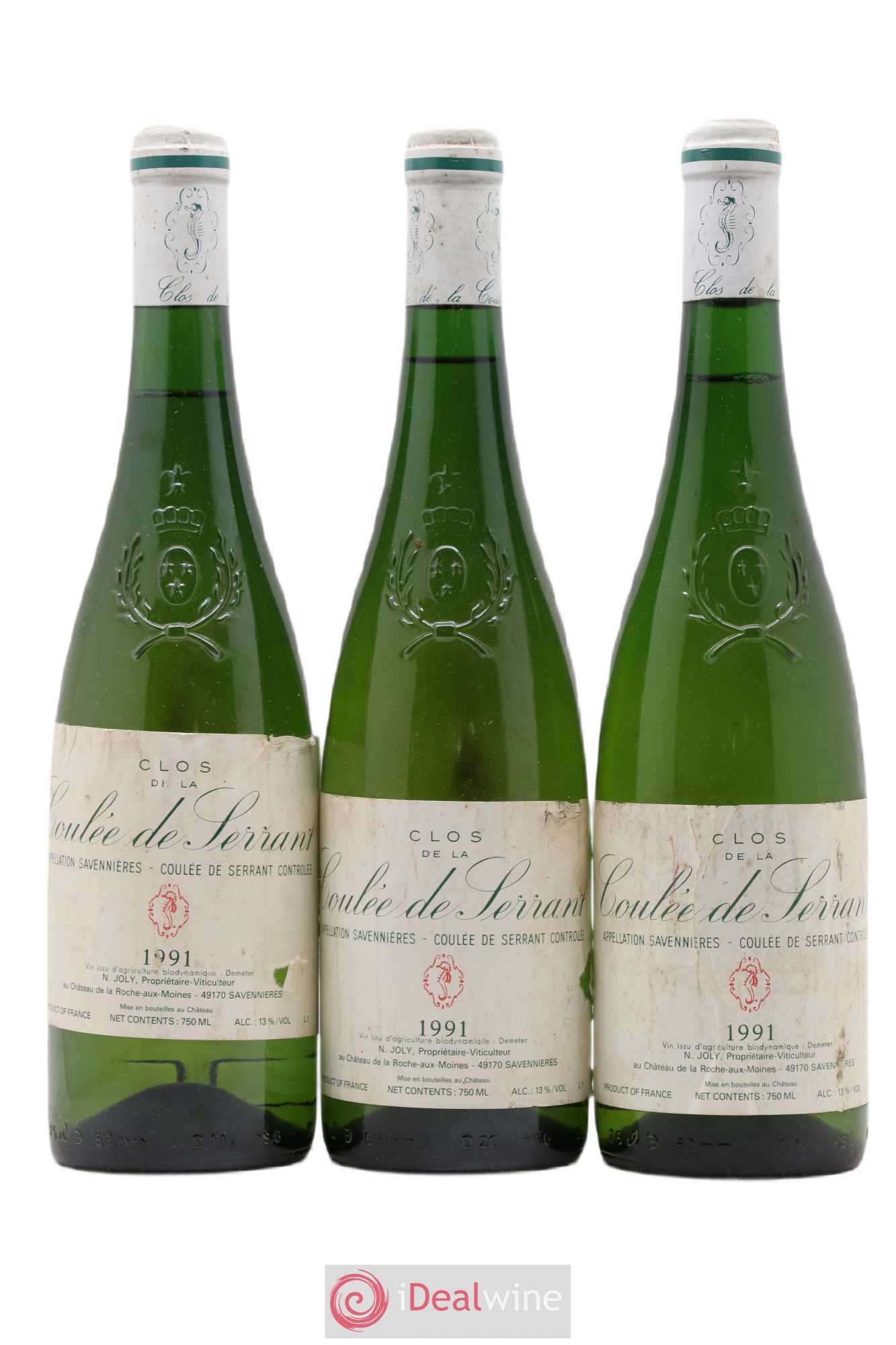 Savennières Clos de la Coulée de Serrant Vignobles de la Coulée de Serrant - Nicolas Joly 1991 - Lot de 3 bouteilles - 0