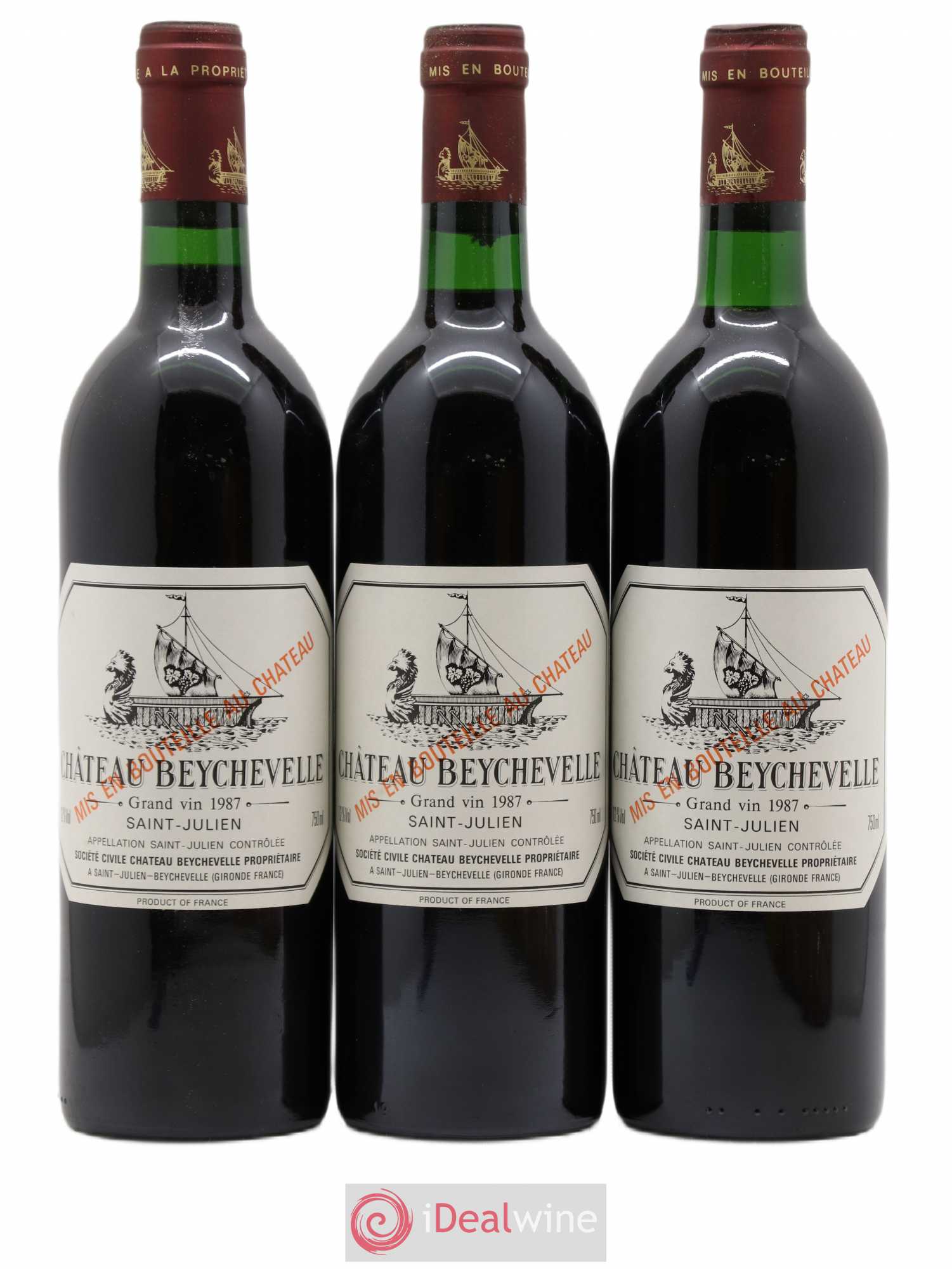 Château Beychevelle 4ème Grand Cru Classé 1987 - Lot de 3 bouteilles - 0