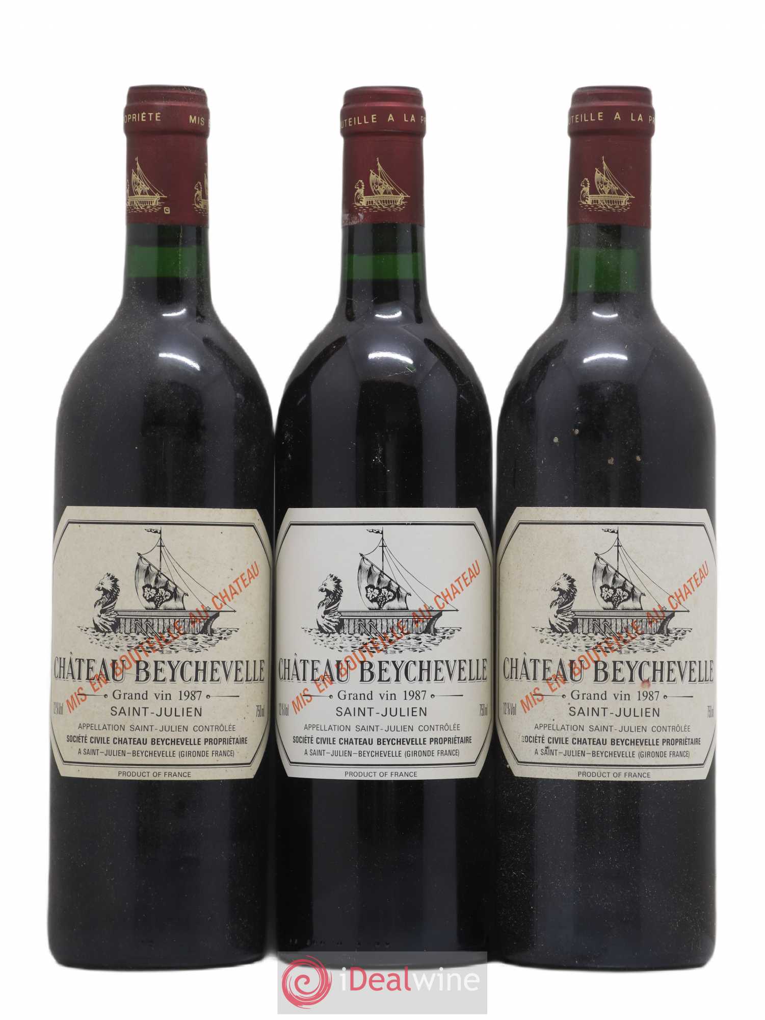 Château Beychevelle 4ème Grand Cru Classé 1987 - Lot de 3 bouteilles - 0